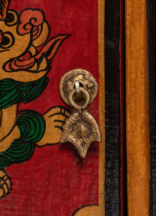 Hand-Carved Tibetan Wooden Cabinet with Door | Sacred Symbols and Artisan Detailing