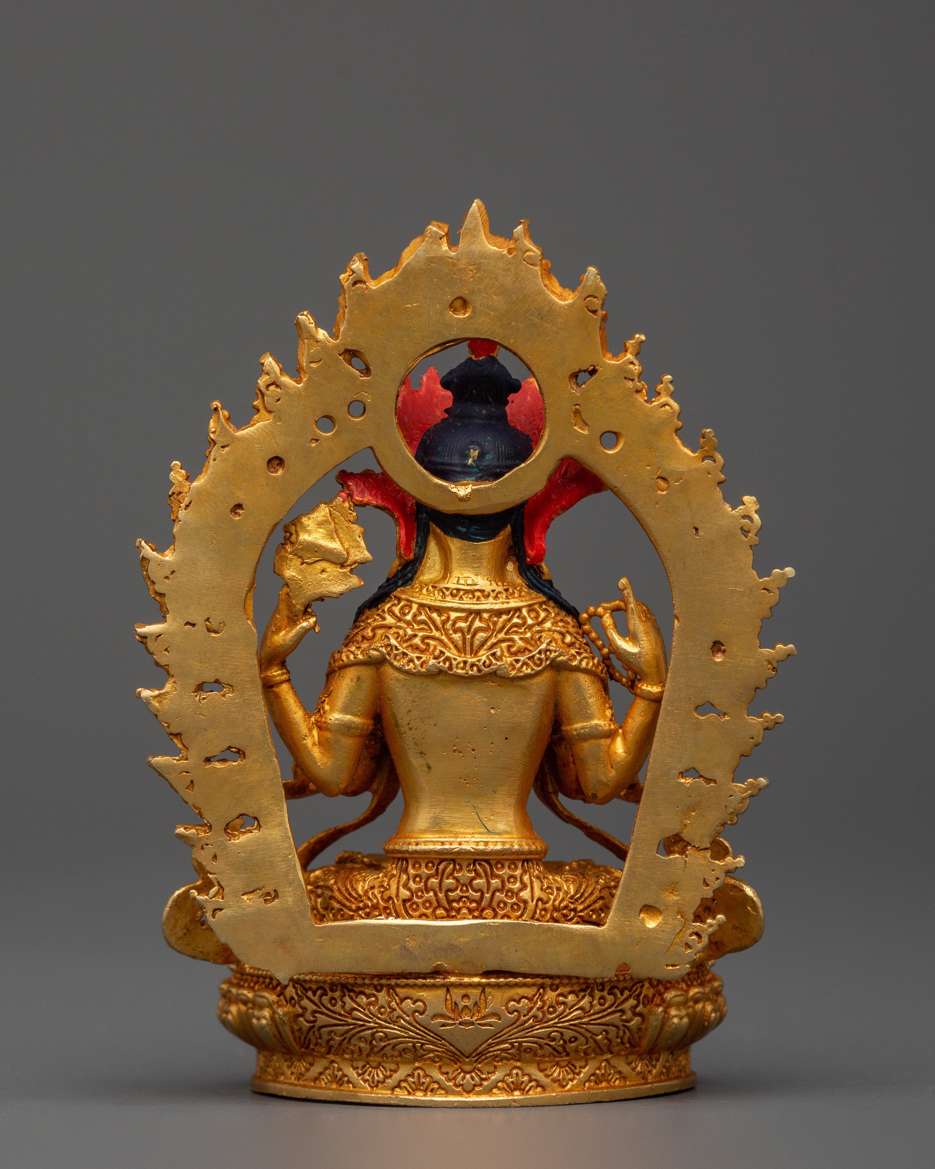 Gold Plated Chenrezig Statue in copper | Tibetan Bodhisattva of Compassion