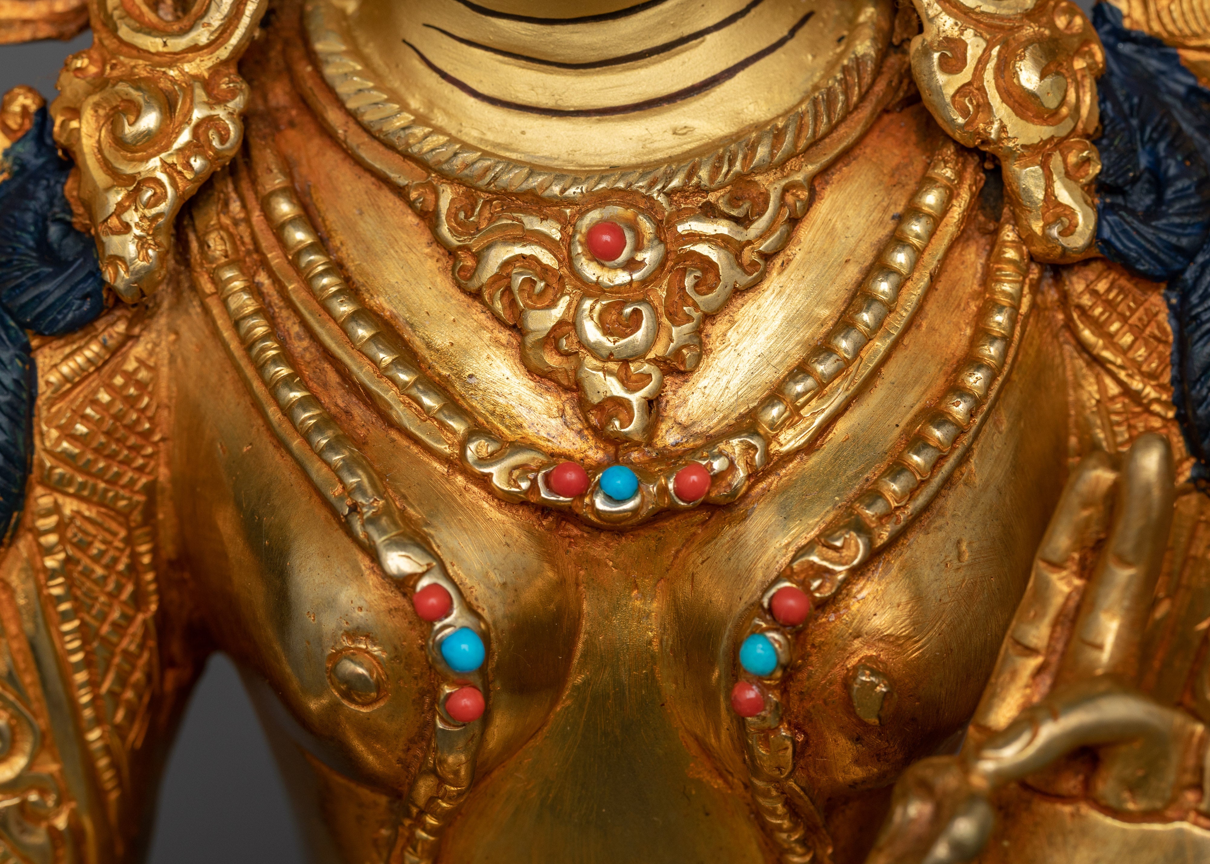 Green Tara Goddess Statue For Buddhism Shrine | 24K Gold Gilded Elegance