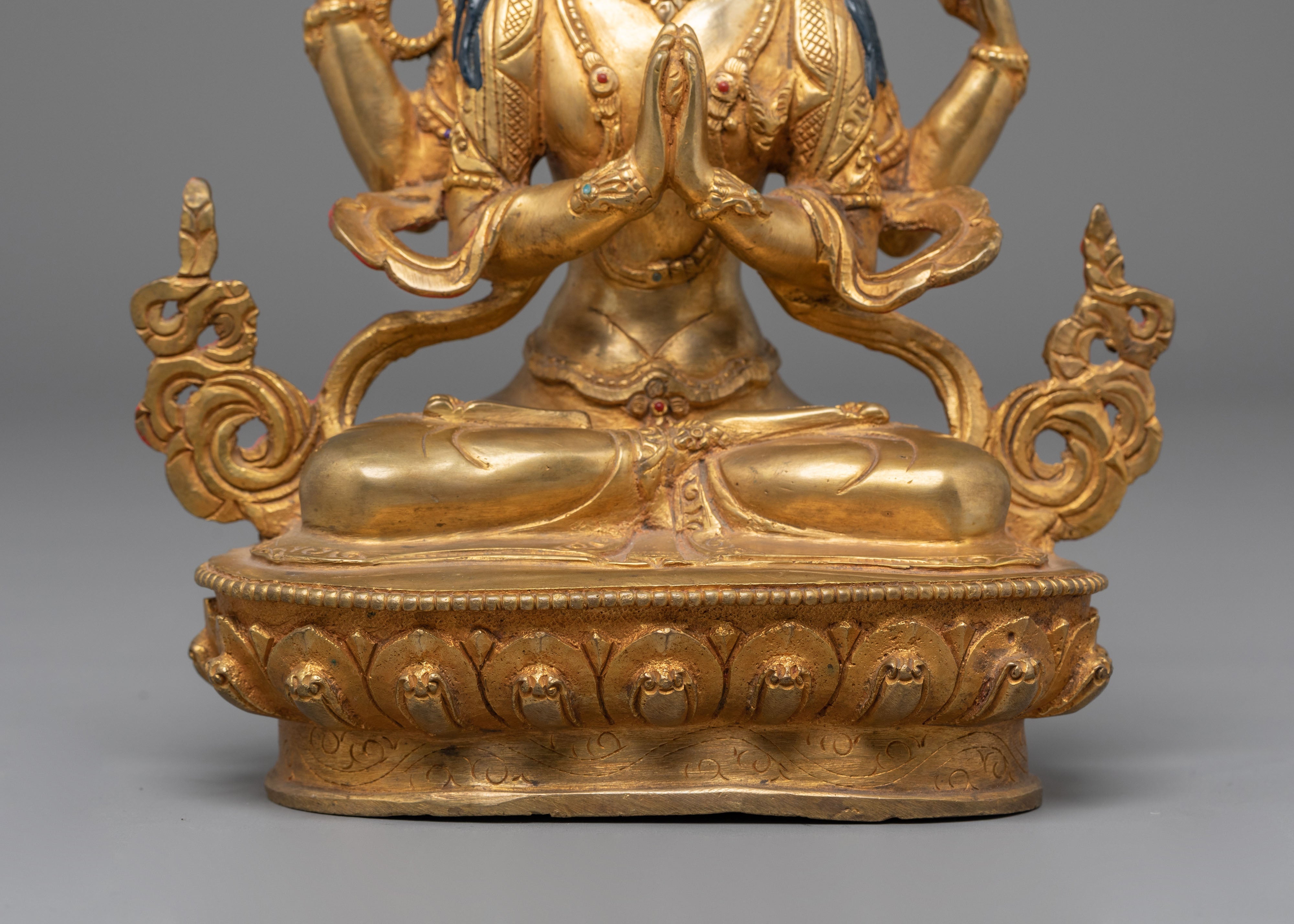 Handmade Tibetan Chenrezig Statue | One who Looks With Unwavering Eye