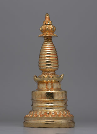 Handmade Gold-Plated Tibetan Stupa | Sacred Artifact for Buddhist Altars and Home Decor