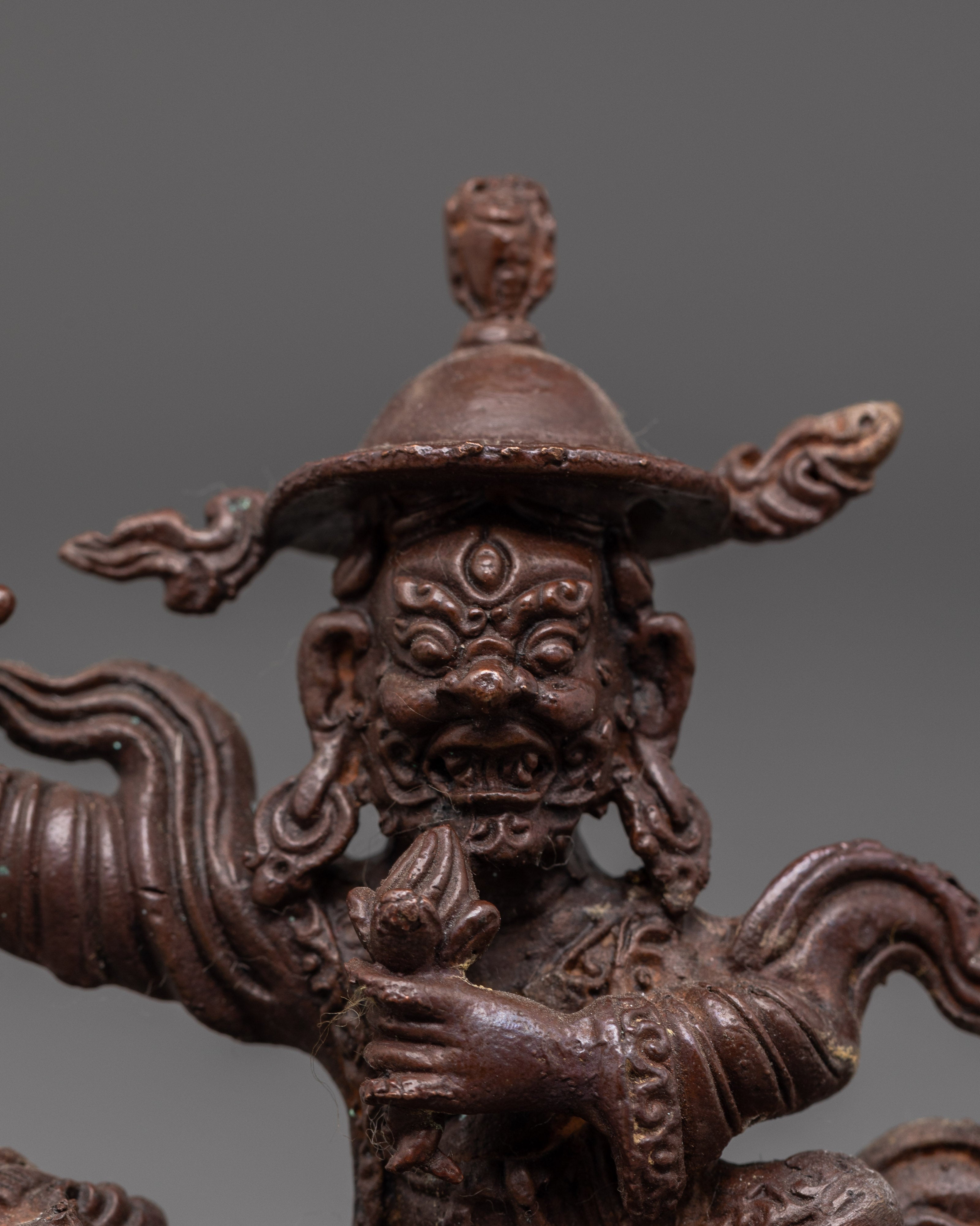 Protector Deity Dorje Legpa Statue | Tibetan Oxidized Copper Ritual Sculpture