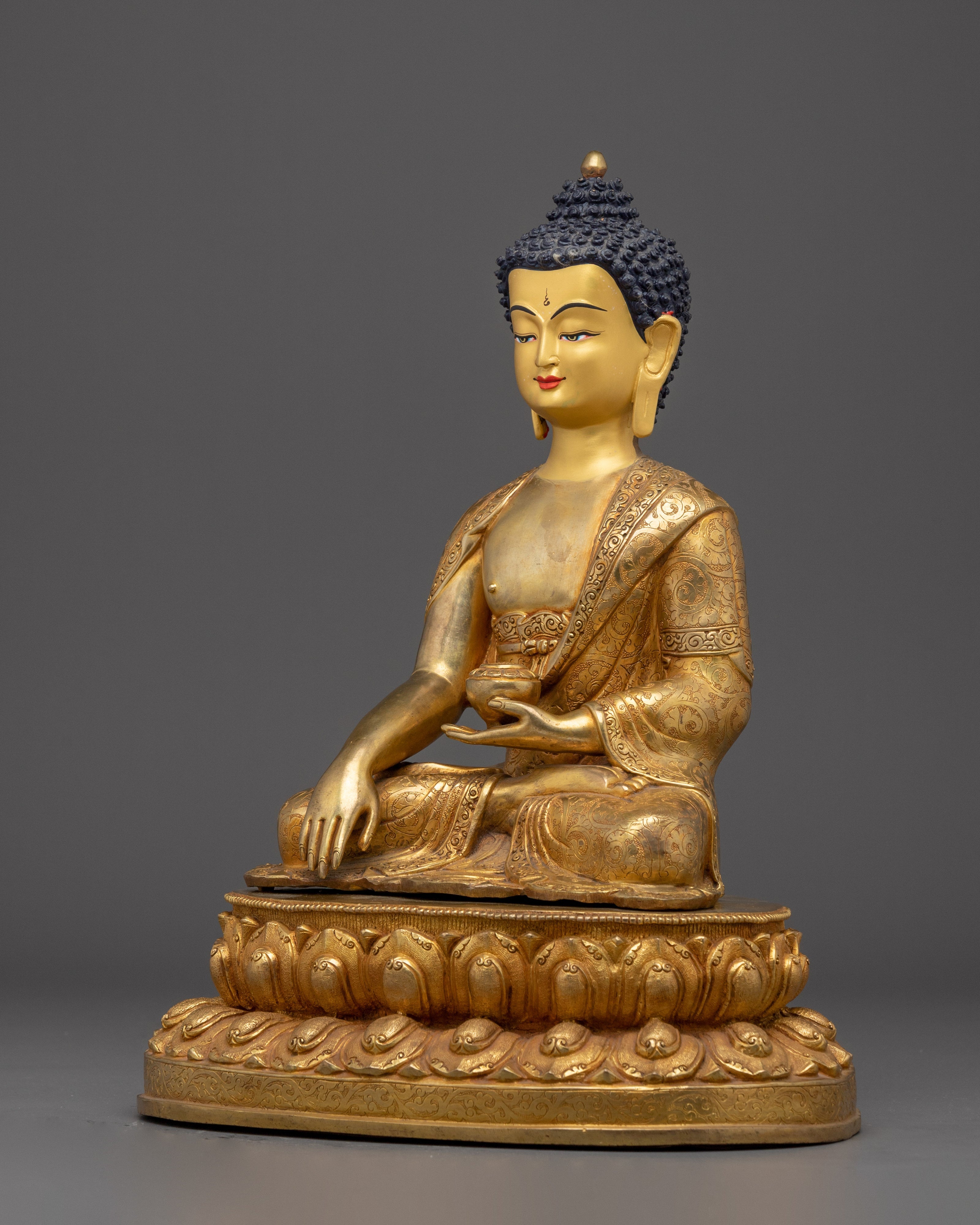 Copper Shakyamuni Buddha in Bhumisparsha Murda | Fire Gold Plated