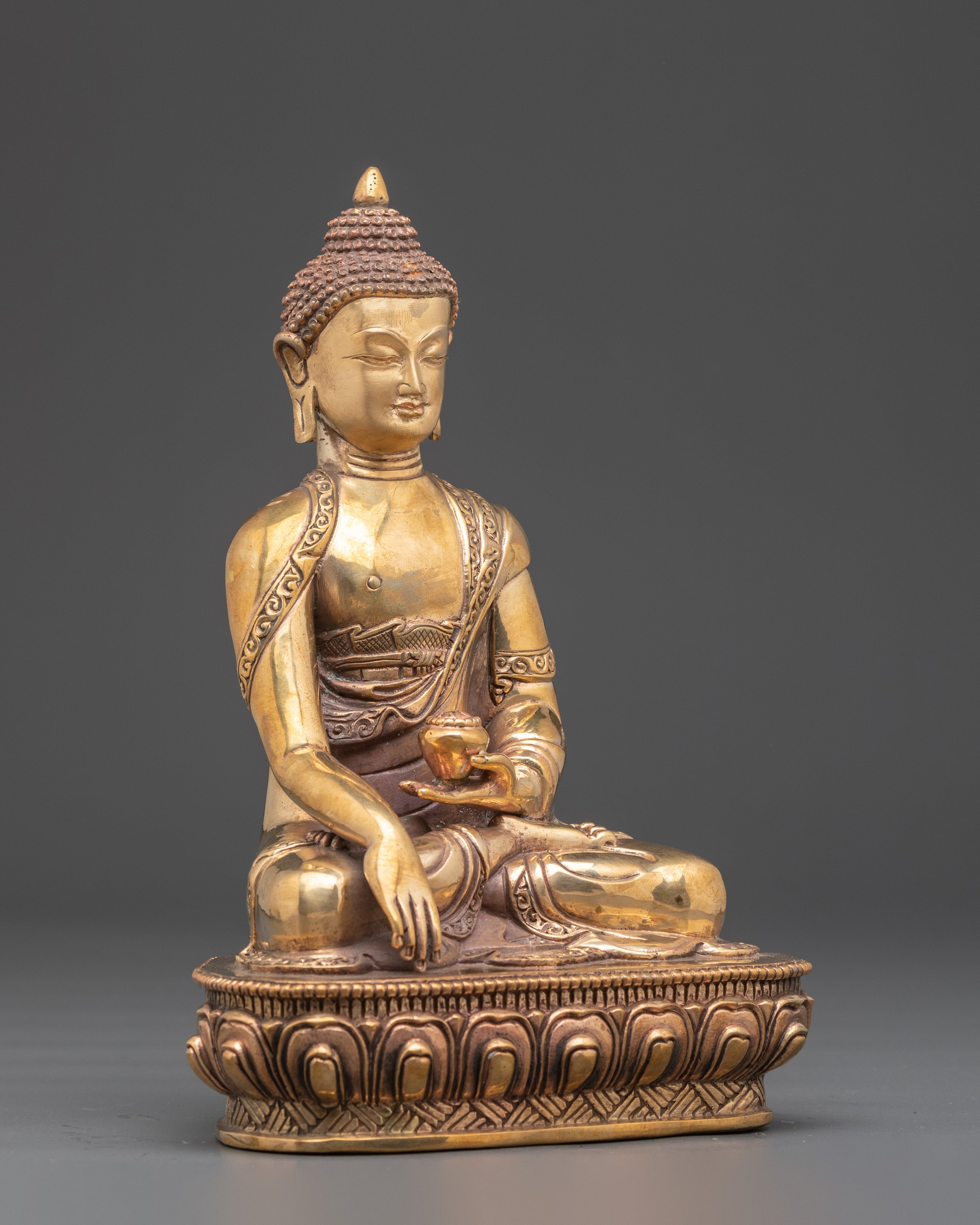 Traditional Shakyamuni Buddha Figurine | Gold Plated Copper Meditation Statue