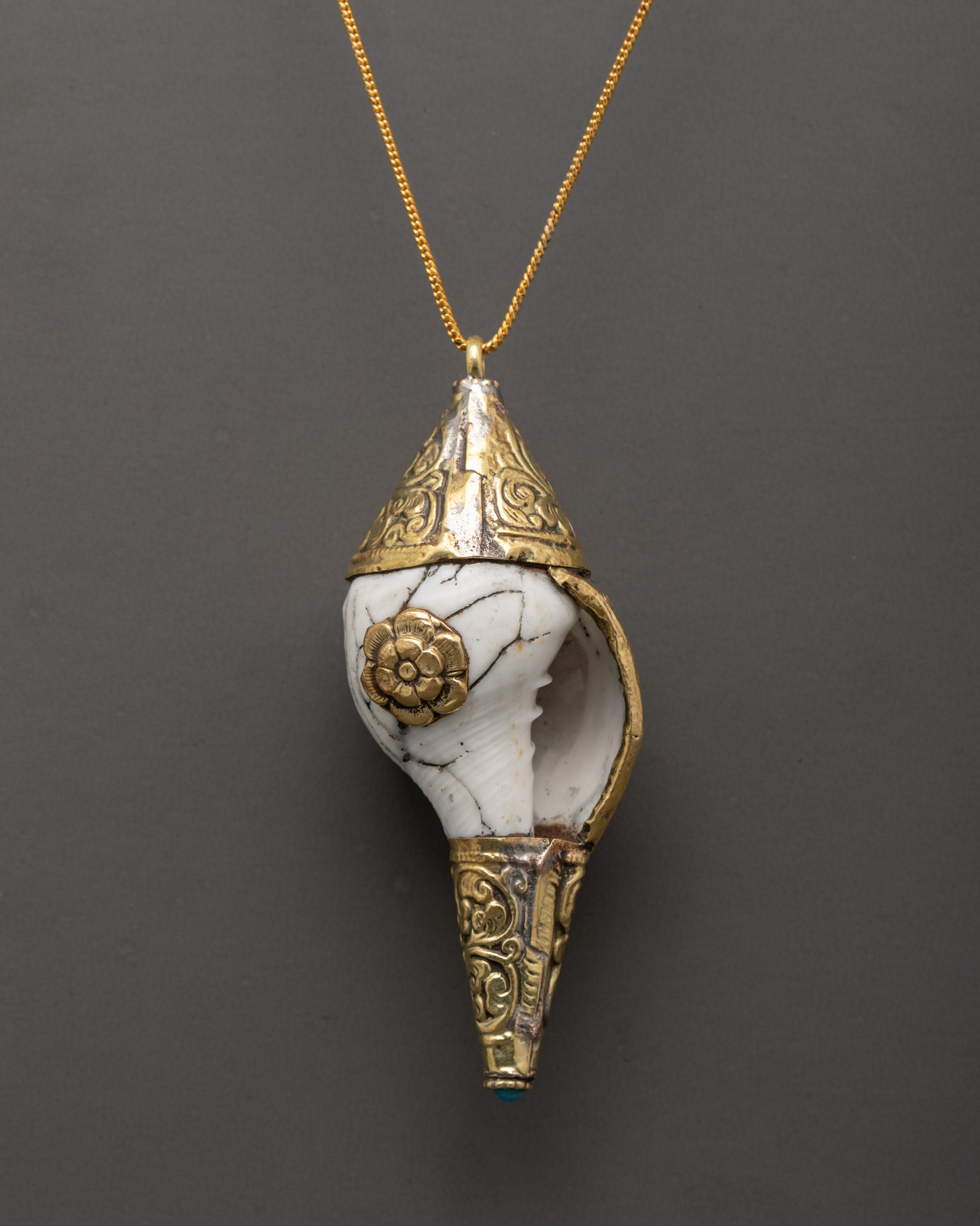 Gold Plated Spiritual Conch Locket | White Conch Shell Sacred Locket