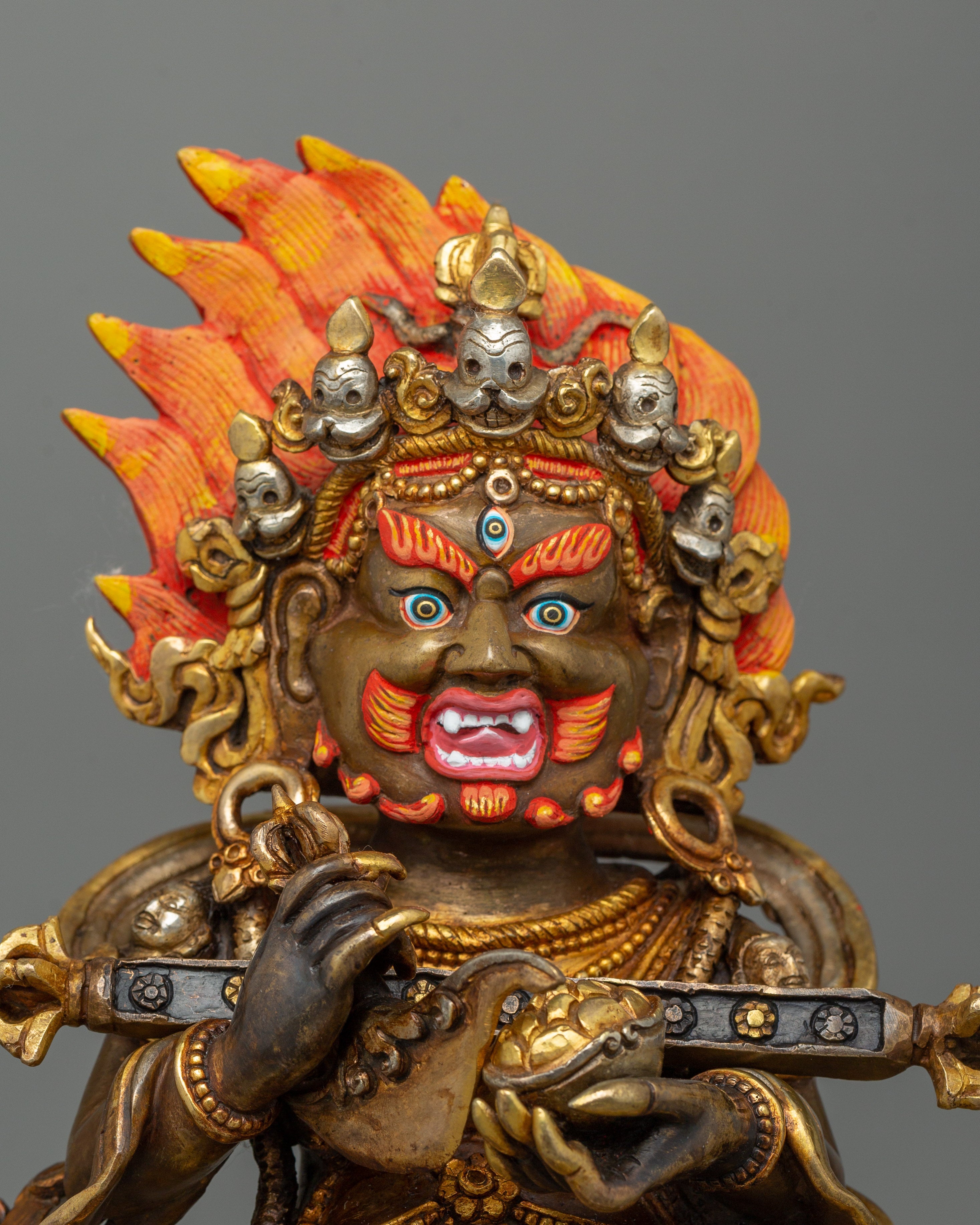 Sakya Mahakala Tibetan Buddhism Statue | 24K Gold Gilded Himalayan Protector Deity