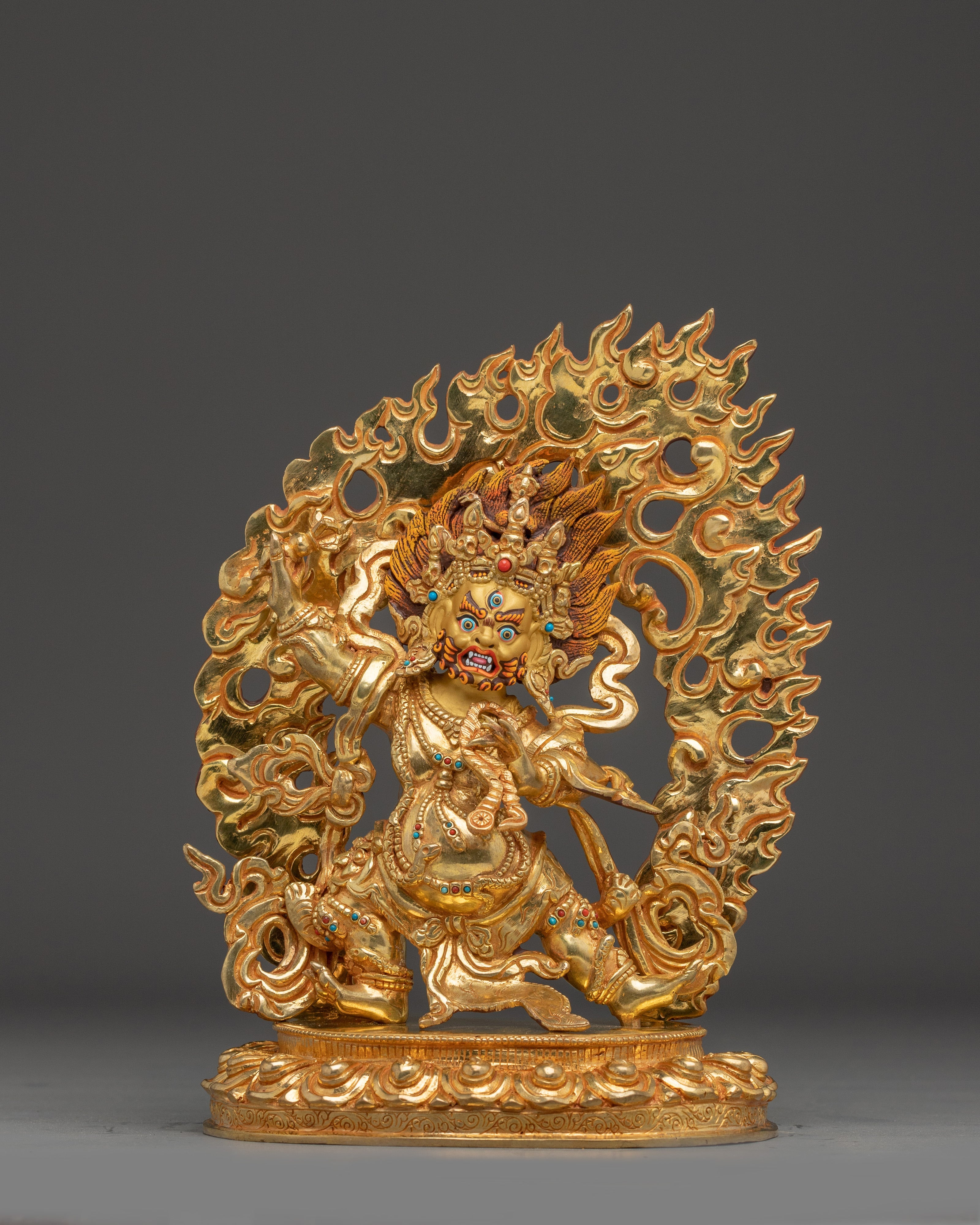  Vajrapani Deity Sculpture with Gemstone Detailing