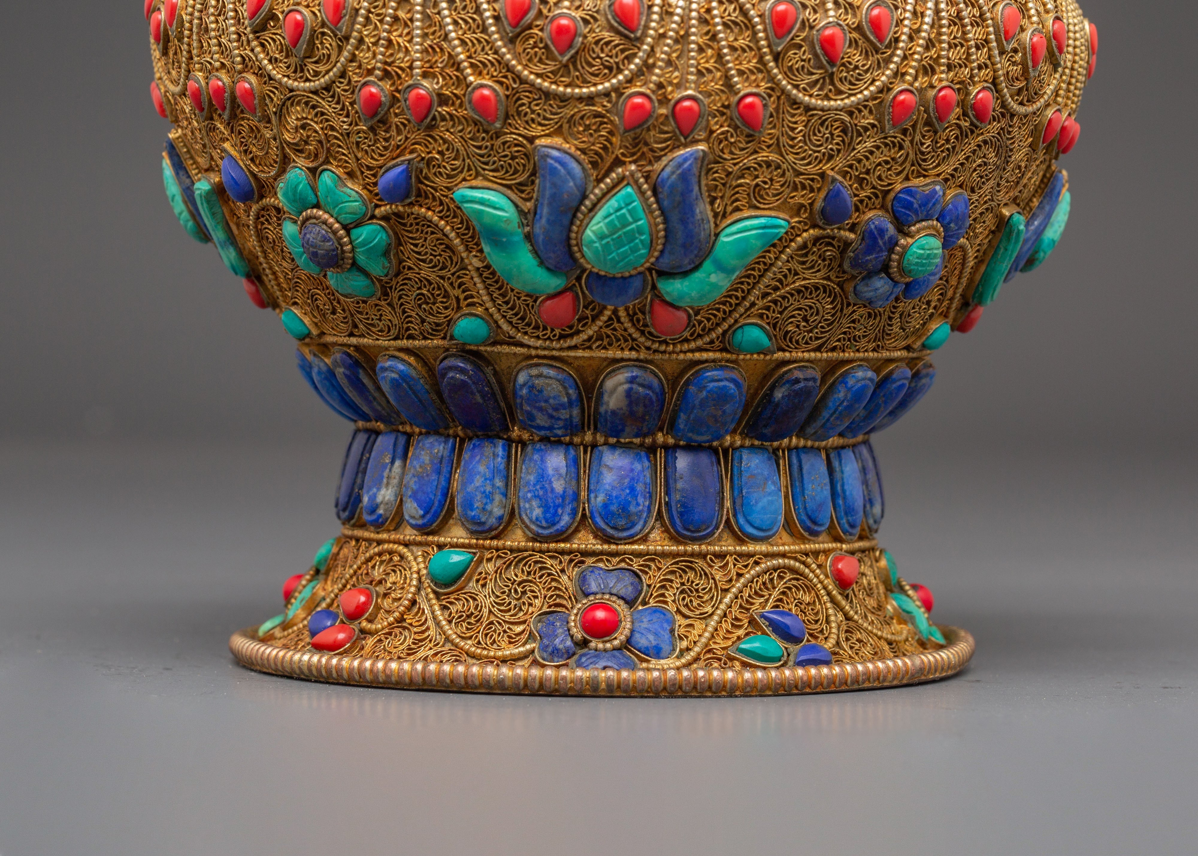 Gold Plated Rice Pot for Ritual Altar | Handcrafted Buddhist Altar Decor