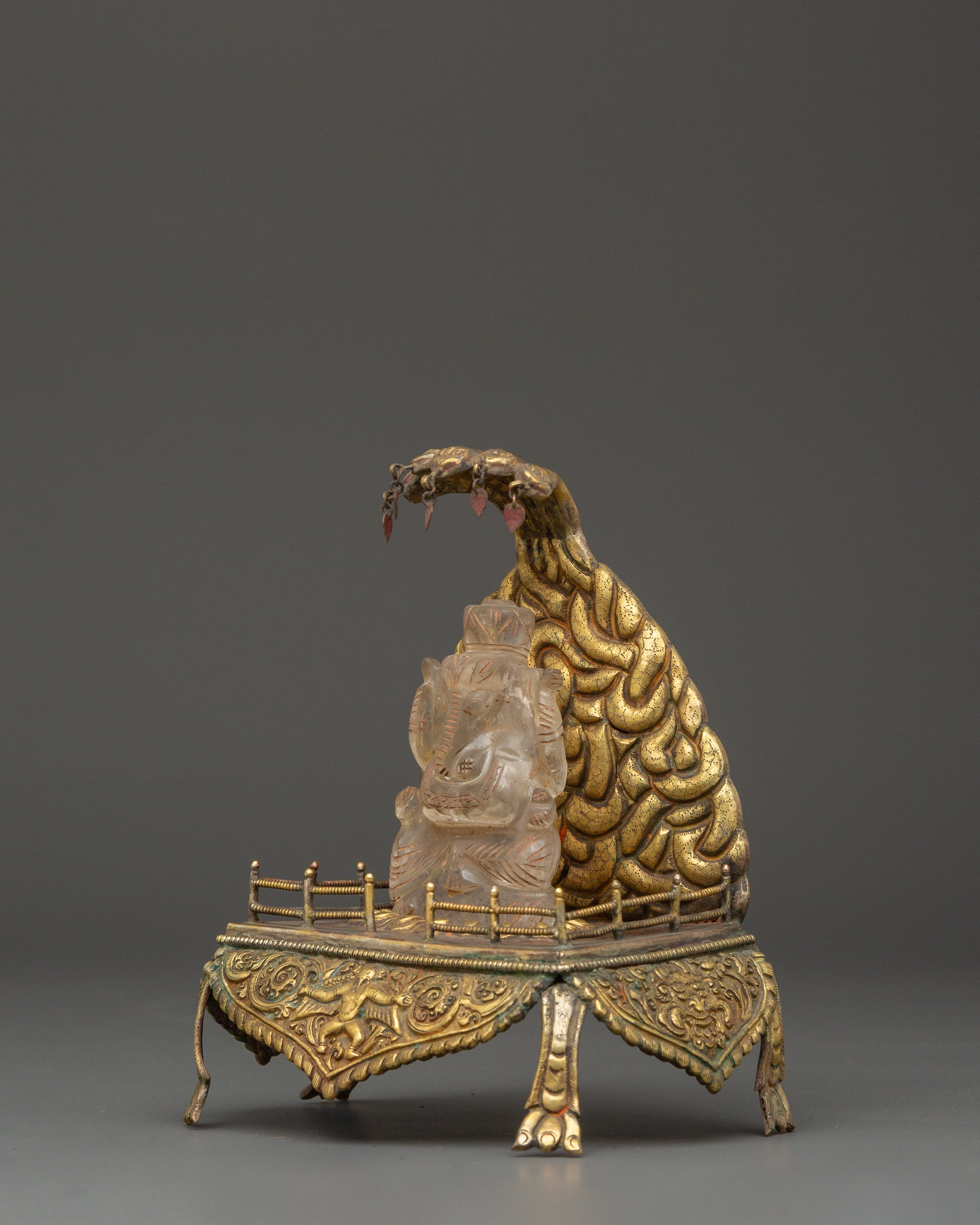 Handcrafted Crystal Ganesh Statue with Throne | Gold Plated Copper Base