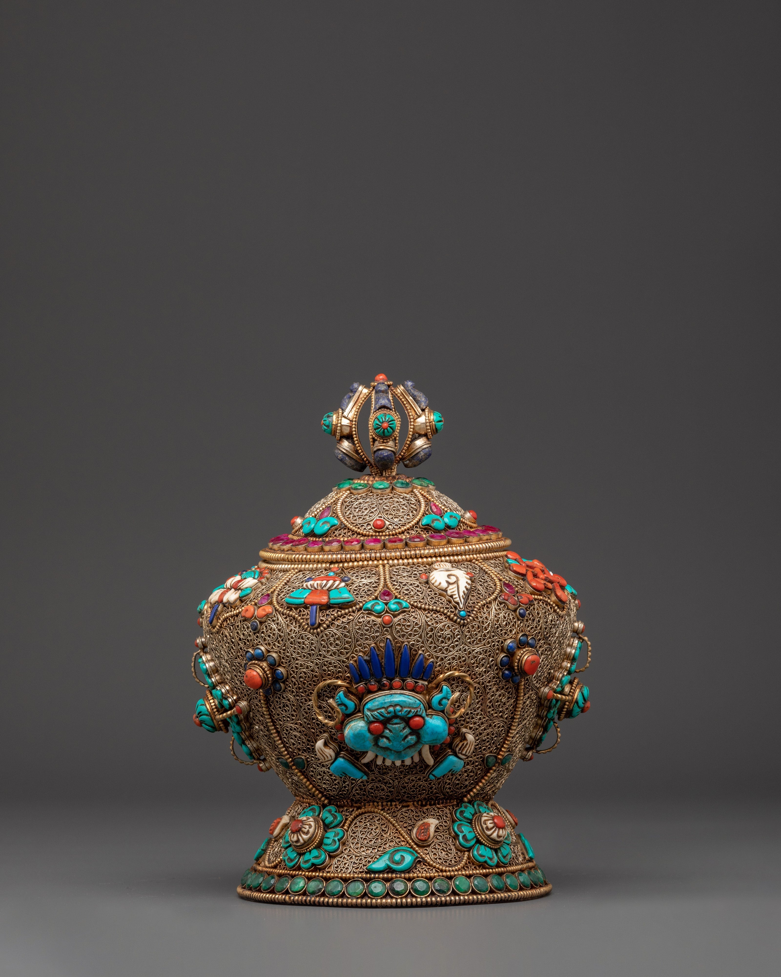 Tibetan Ceremonial Item Dhupur Rice Pot Set | Handcrafted Copper Ritual Offering