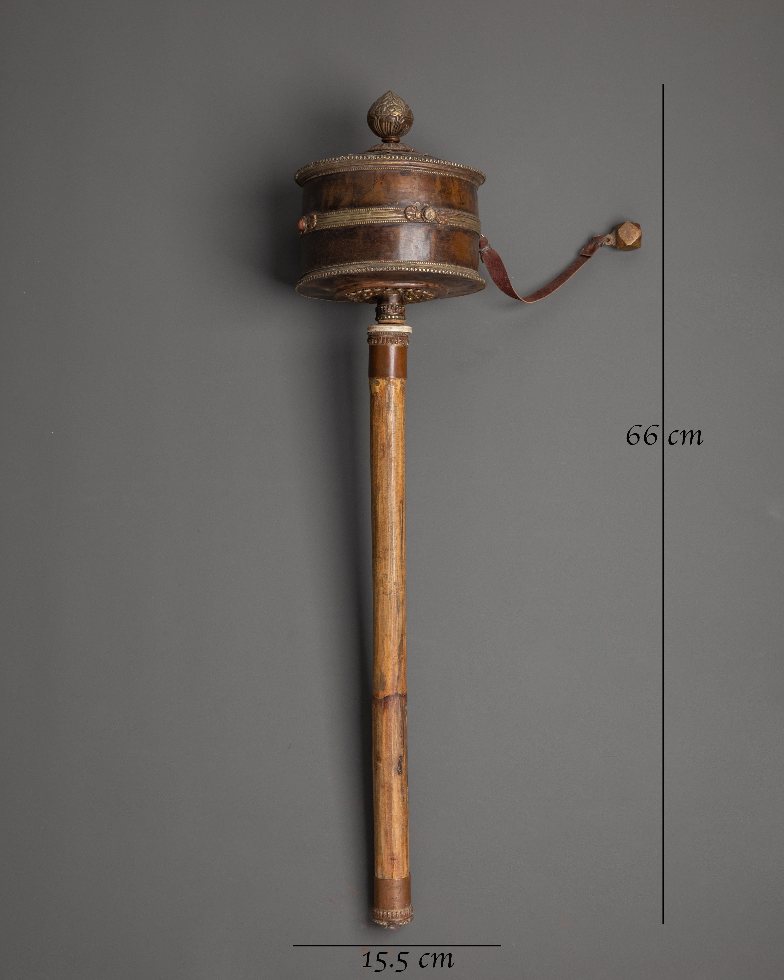 Tibetan Buddhist Oxidized Prayer Wheel | Oxidized Copper & Wooden Mantra Spinner