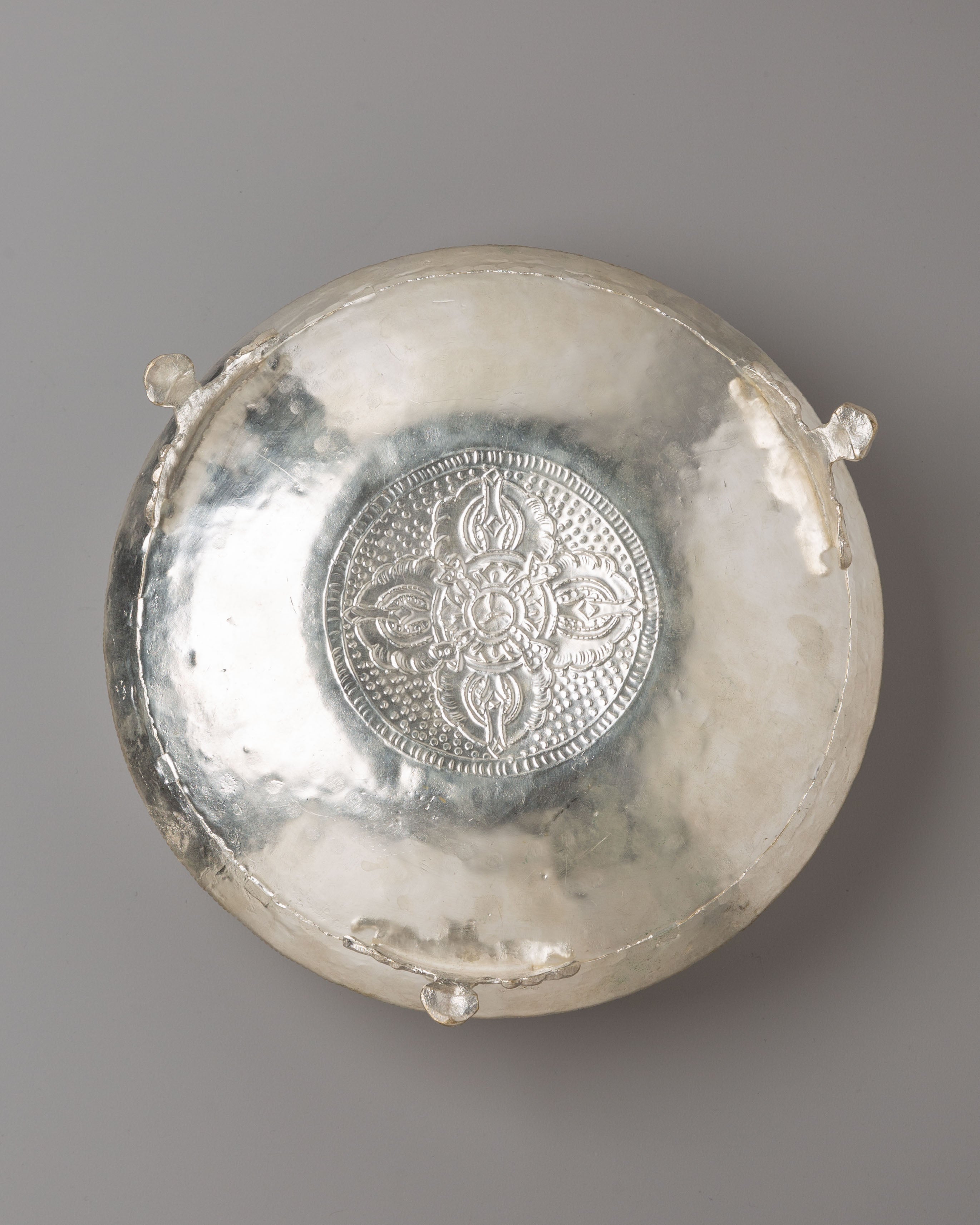 Himalayan Ritual Khadkula | Silver-Plated Brass Offering Bowl for Altar Decor