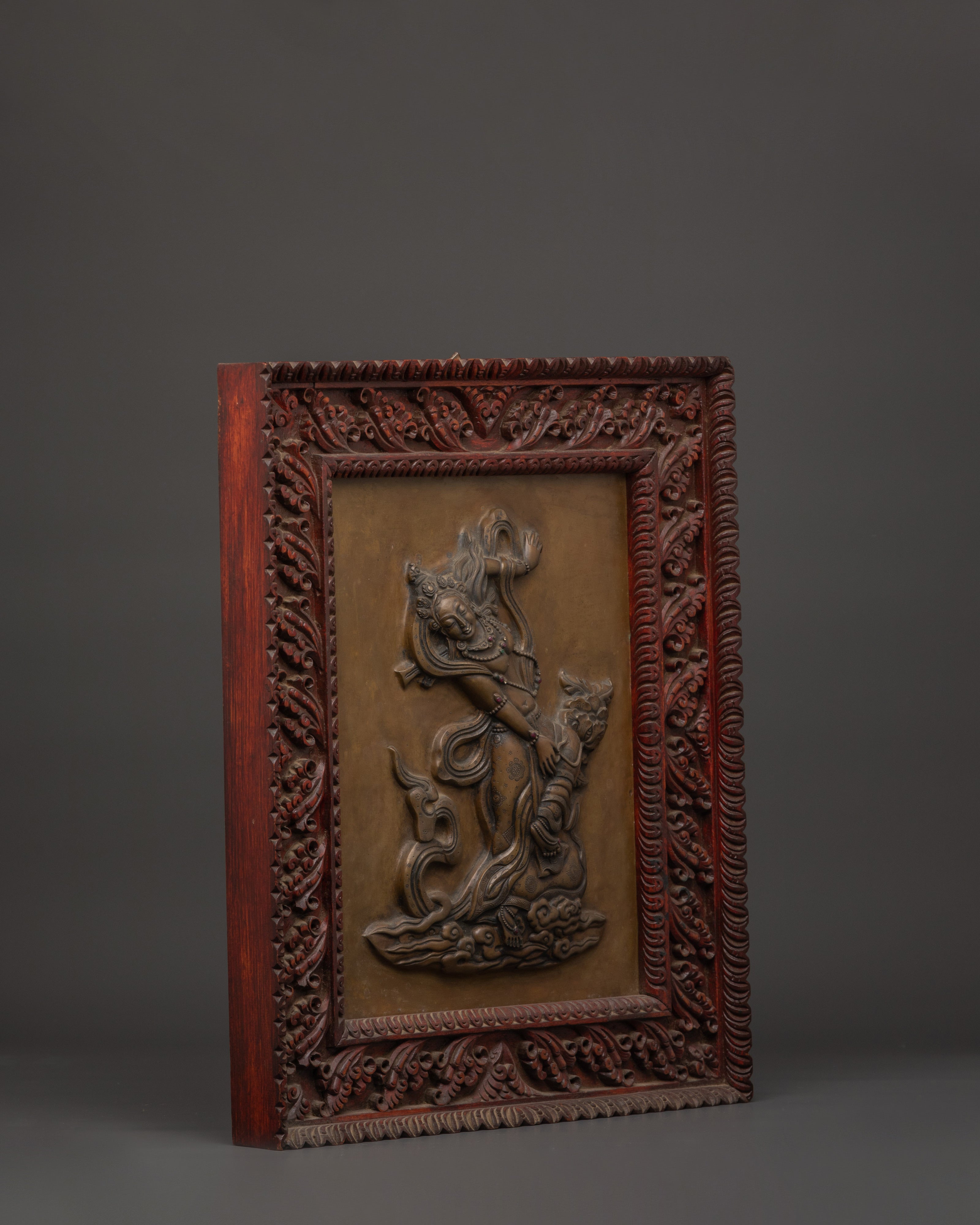 Dancing Deity Brass Wall Hanging | Sacred Art with Carved Frame