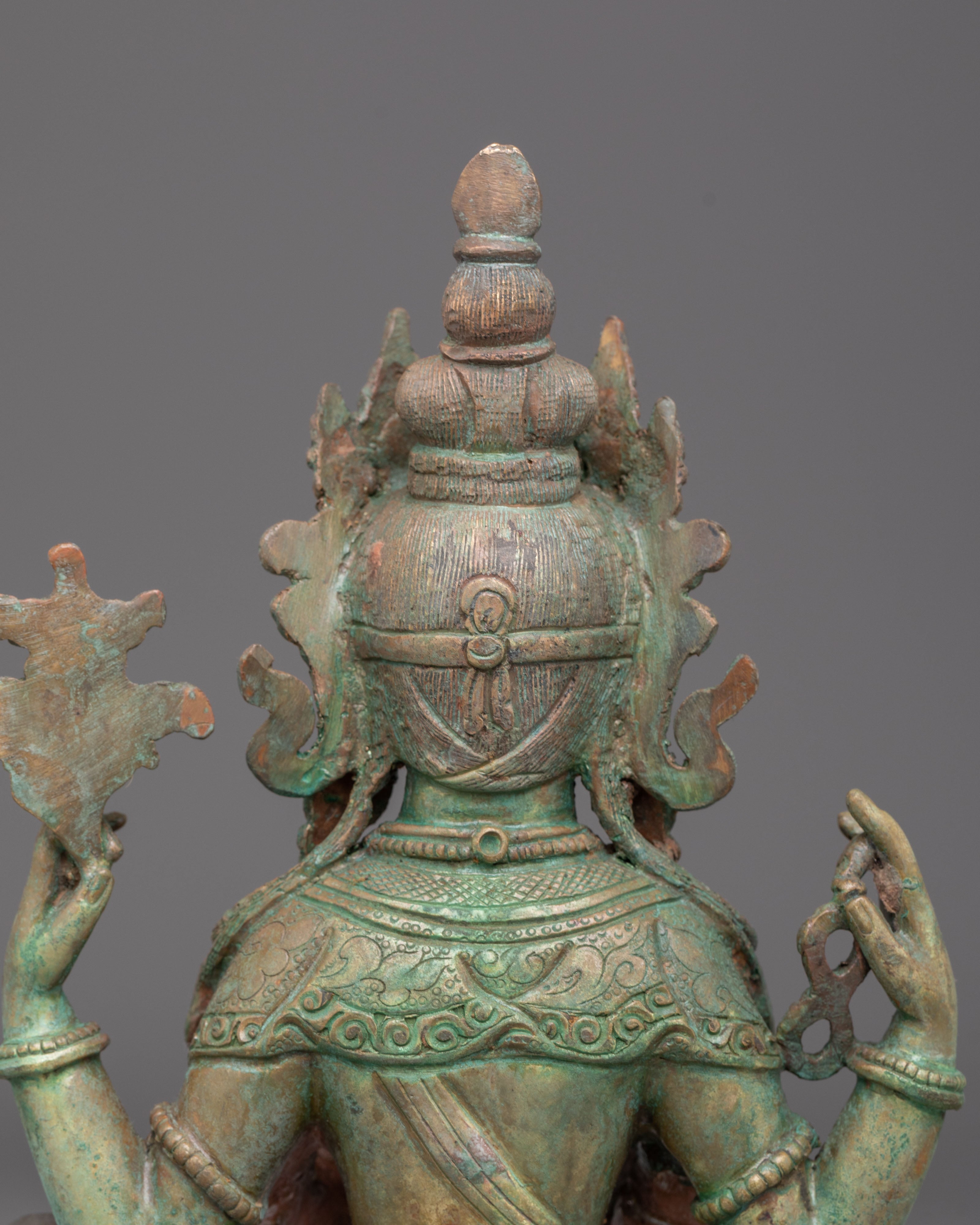 Oxidized Copper Statue of Chenrezig | The Compassionate Bodhisattva