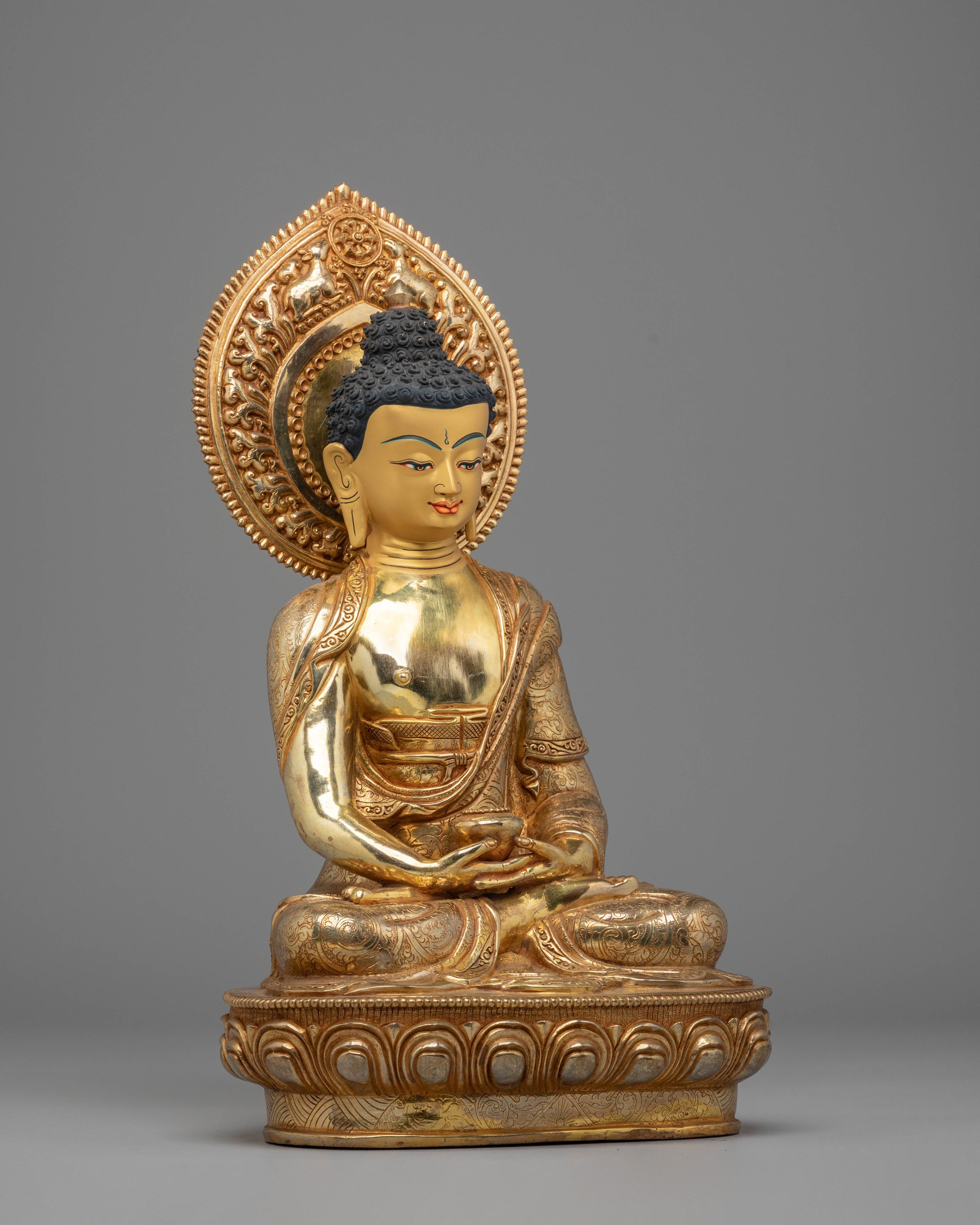 Handcrafted Amitabha Buddha Statue with Copper Body and 24K Gold Gilding
