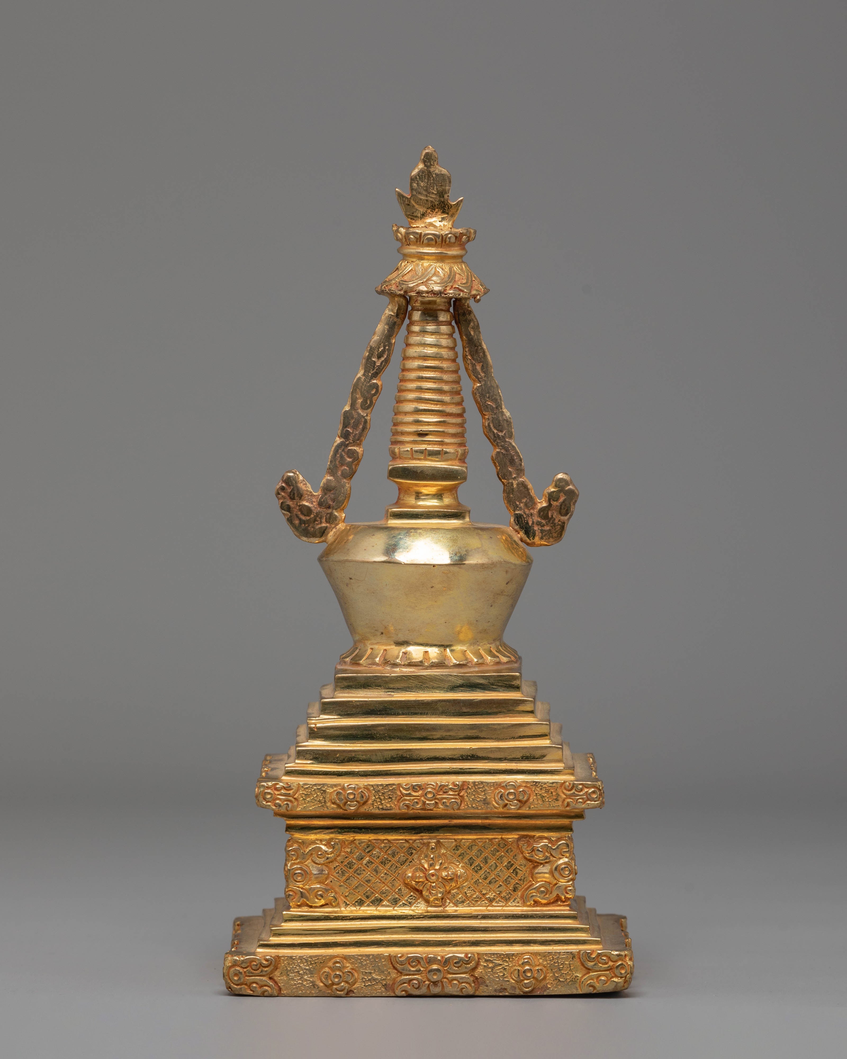 Handcrafted Gold-Plated Stupa Statue | Tibetan Ritual Stupa