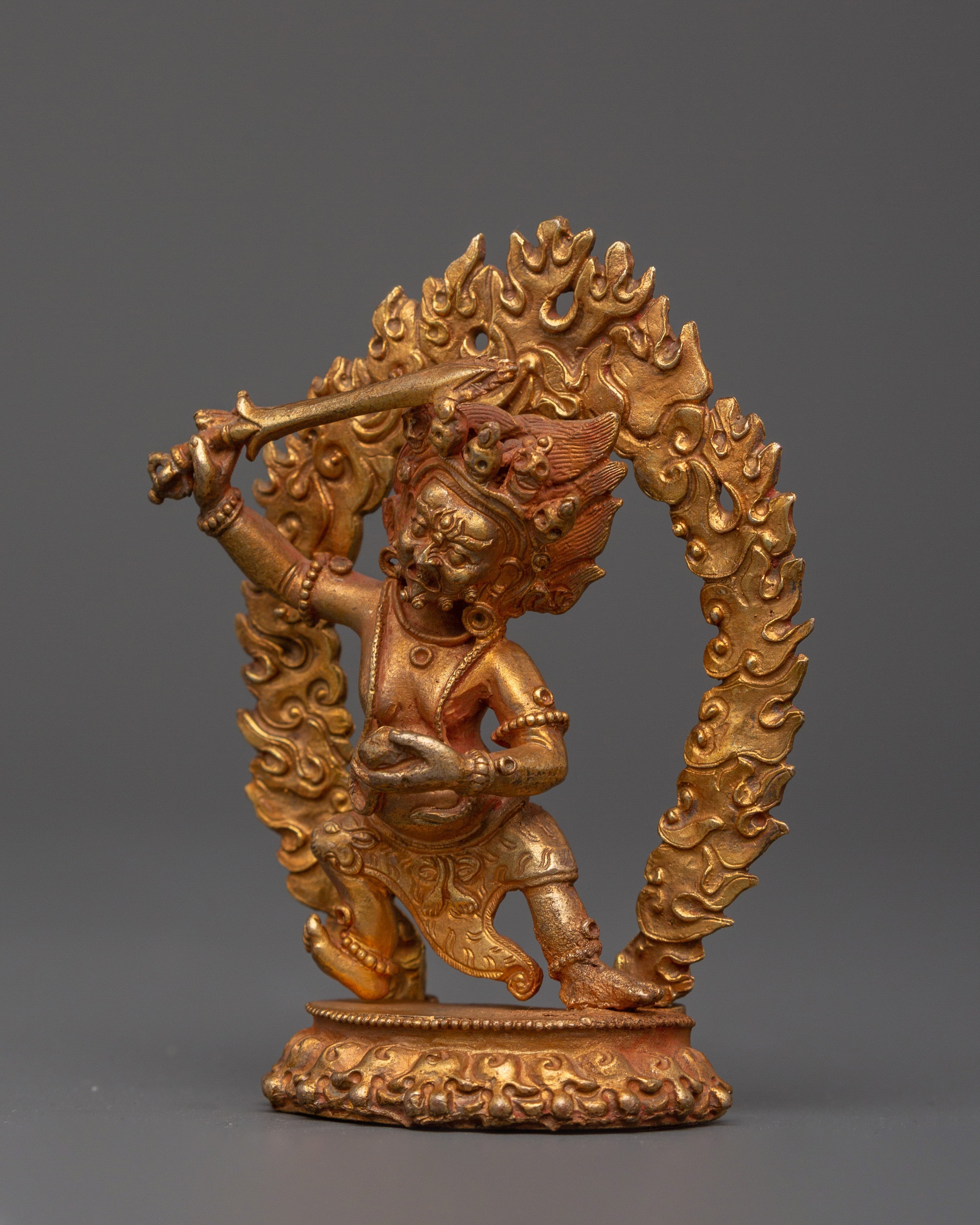 Black Manjushri Statue Gold-Plated Copper Statue | Wrathful Manjushri for Altar Decor