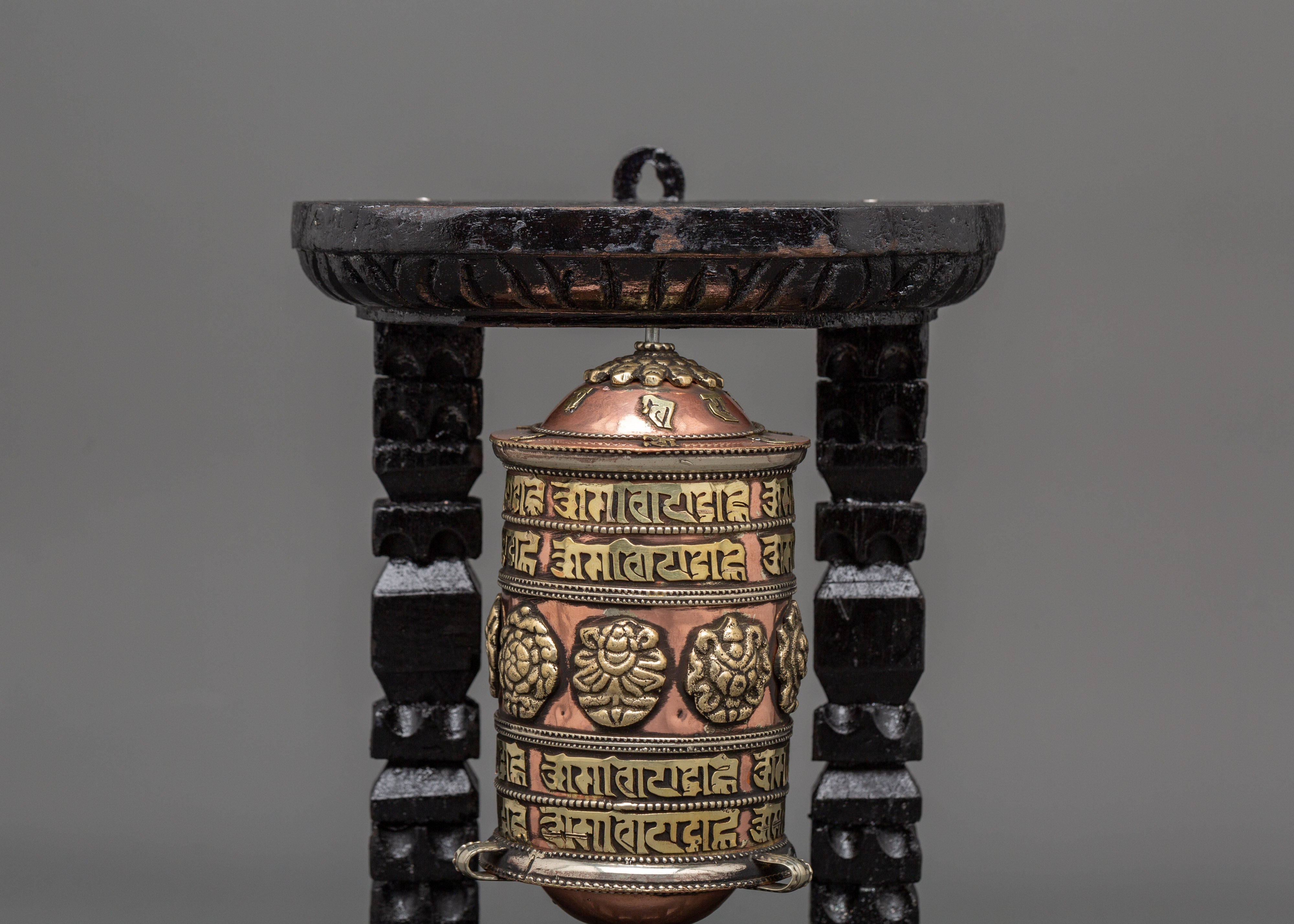 Sacred Tibetan Prayer Wheel | Wood Frame for Ritual Use