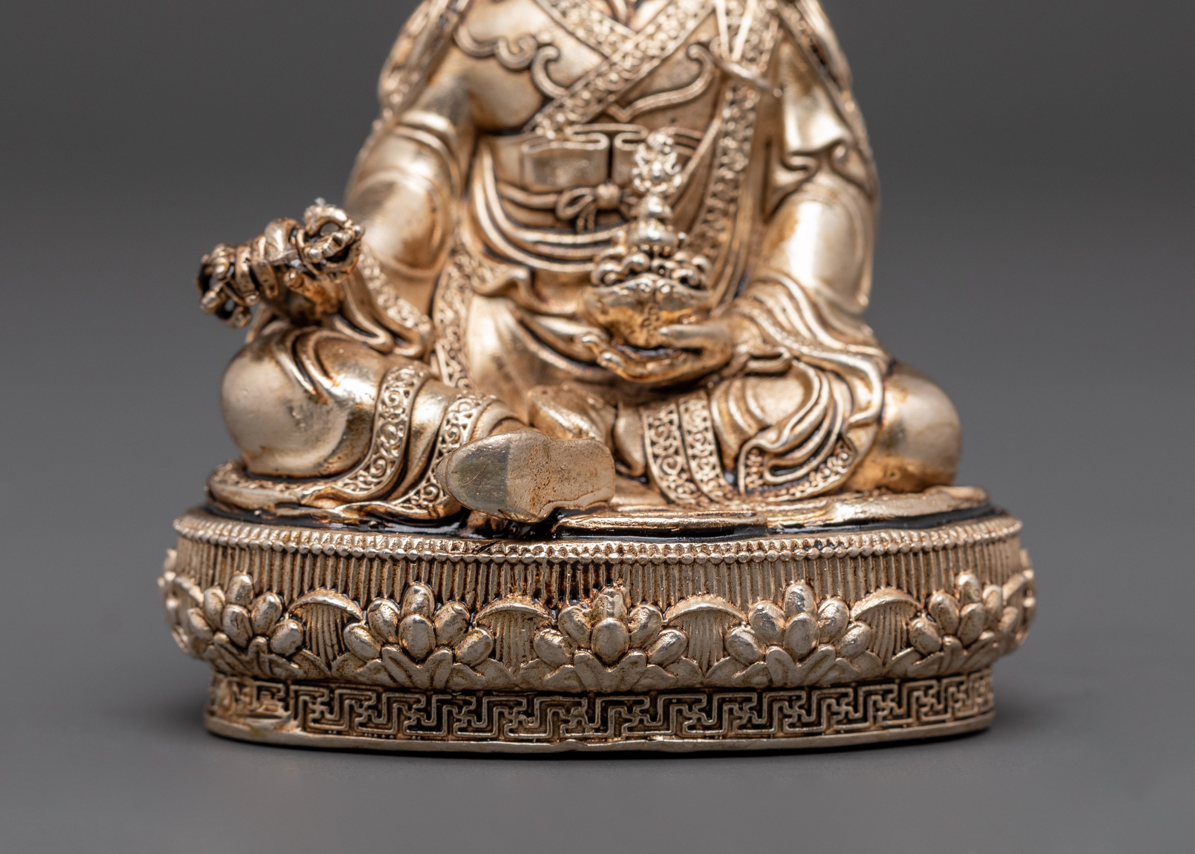 Silver Plated Padmakara Statue | Tibetan Vajra Master