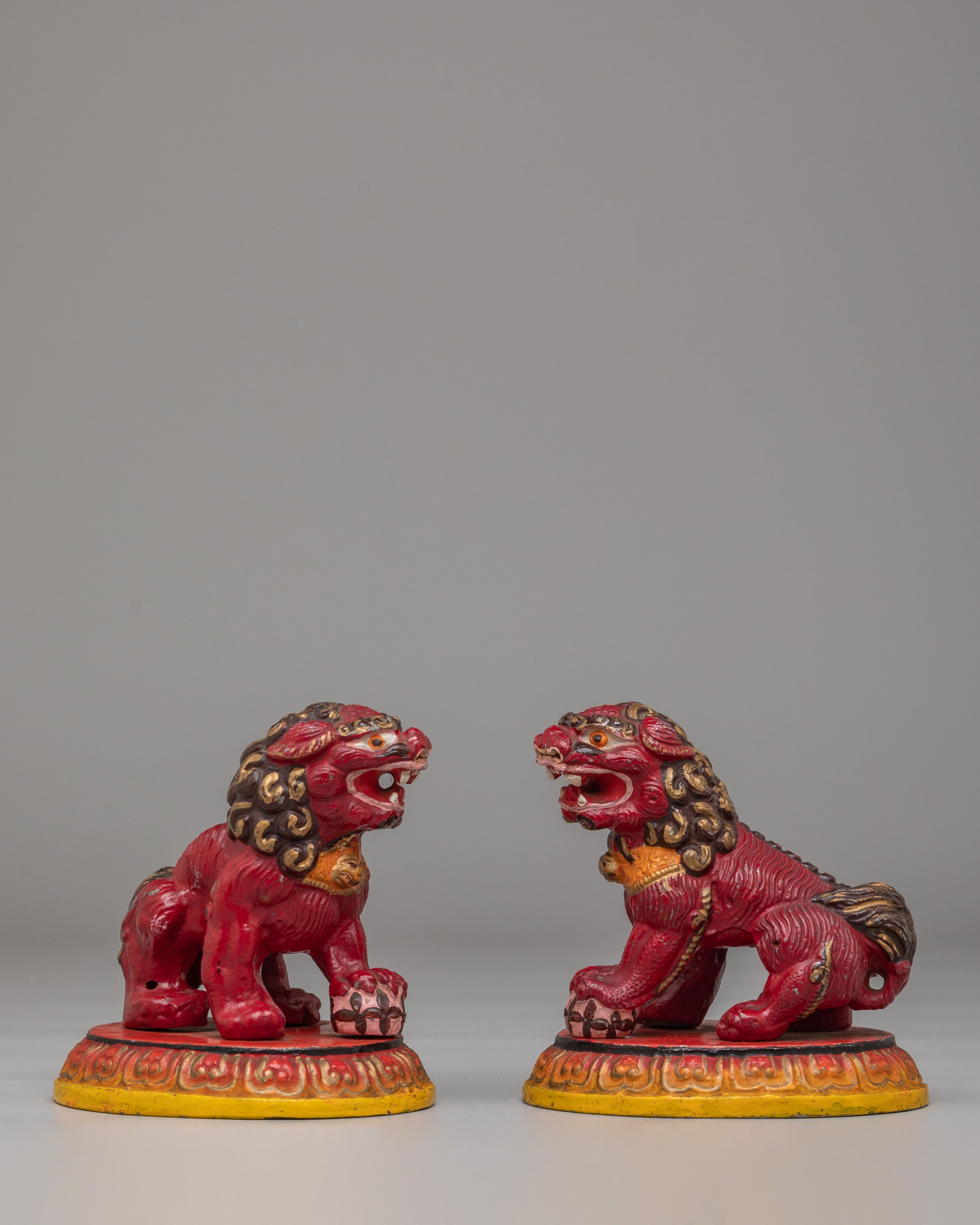 Tibetan Buddhist Lion Guardians Set | Lion Protector Figurines