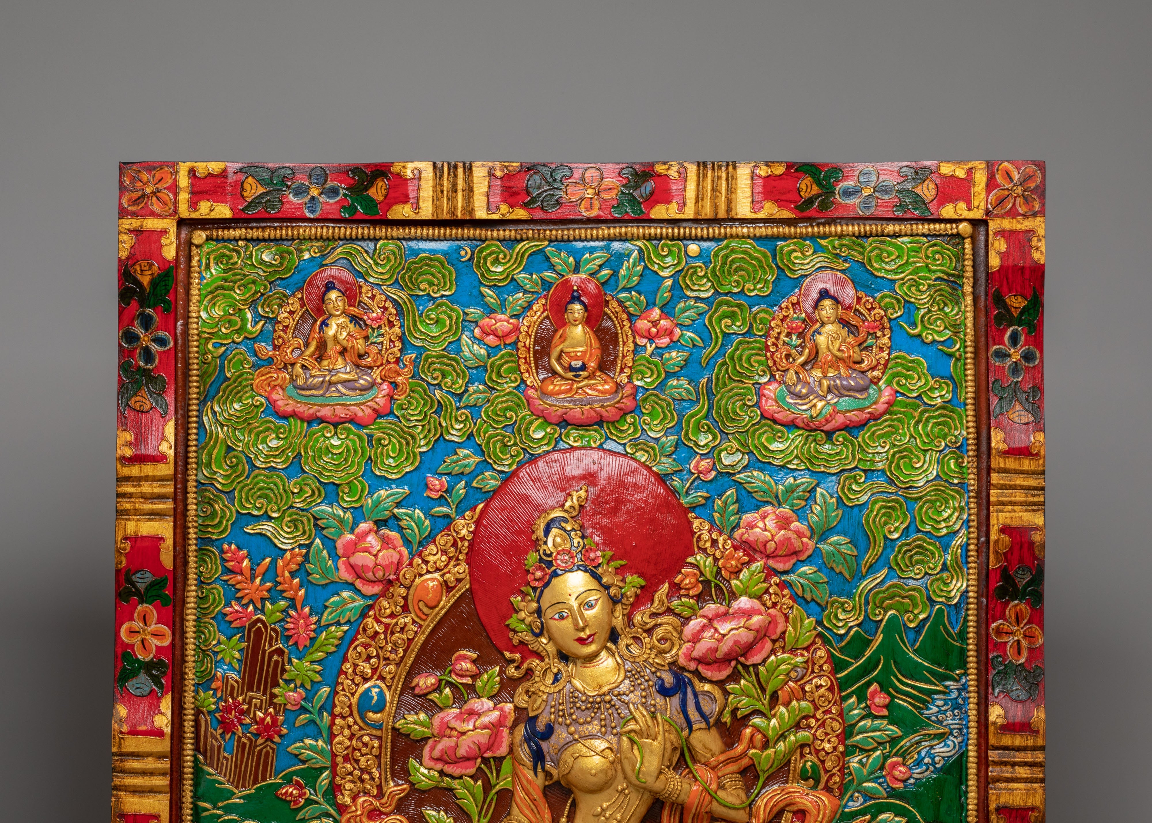 Handmade Green Tara Thangka Wall Hanging | Tibetan Buddhist Sacred Art