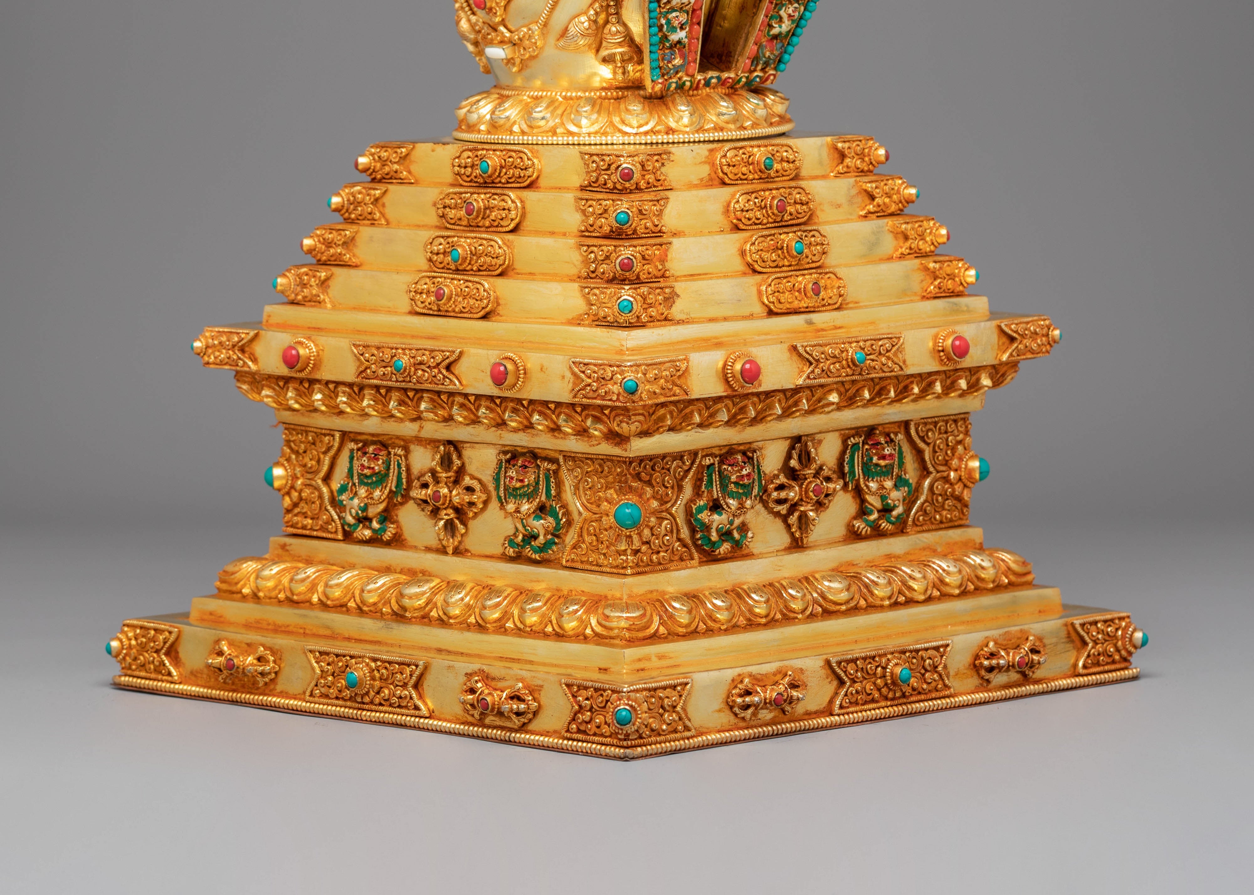 Golden Copper Tibetan Stupa | Sacred Buddhist Shrine Decor