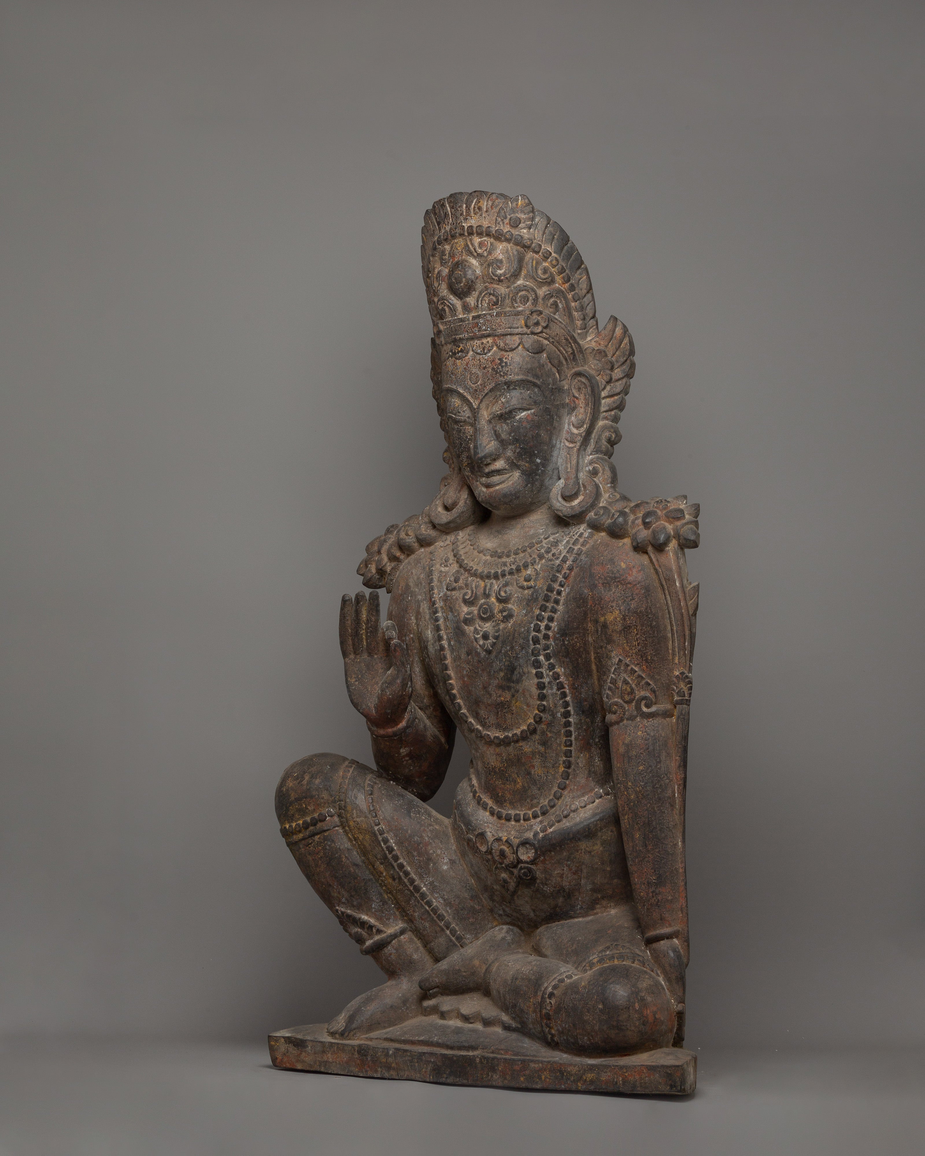 Handcarved Wooden Lokeshwor Statue | Divine Buddhist Protector