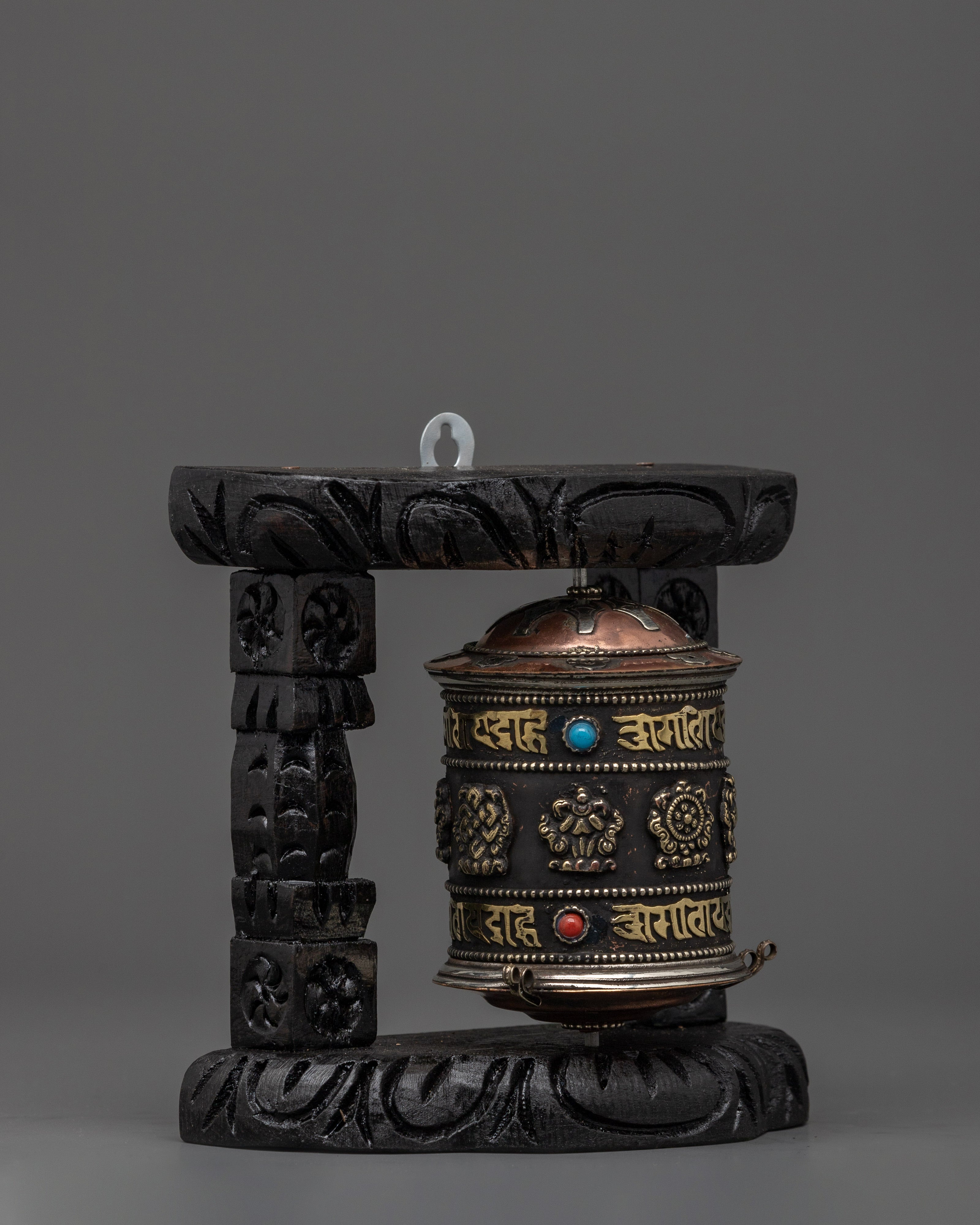 Prayer Wheel with Tibetan Auspicious Symbols | Tibetan Altar Decor for Mindfulness