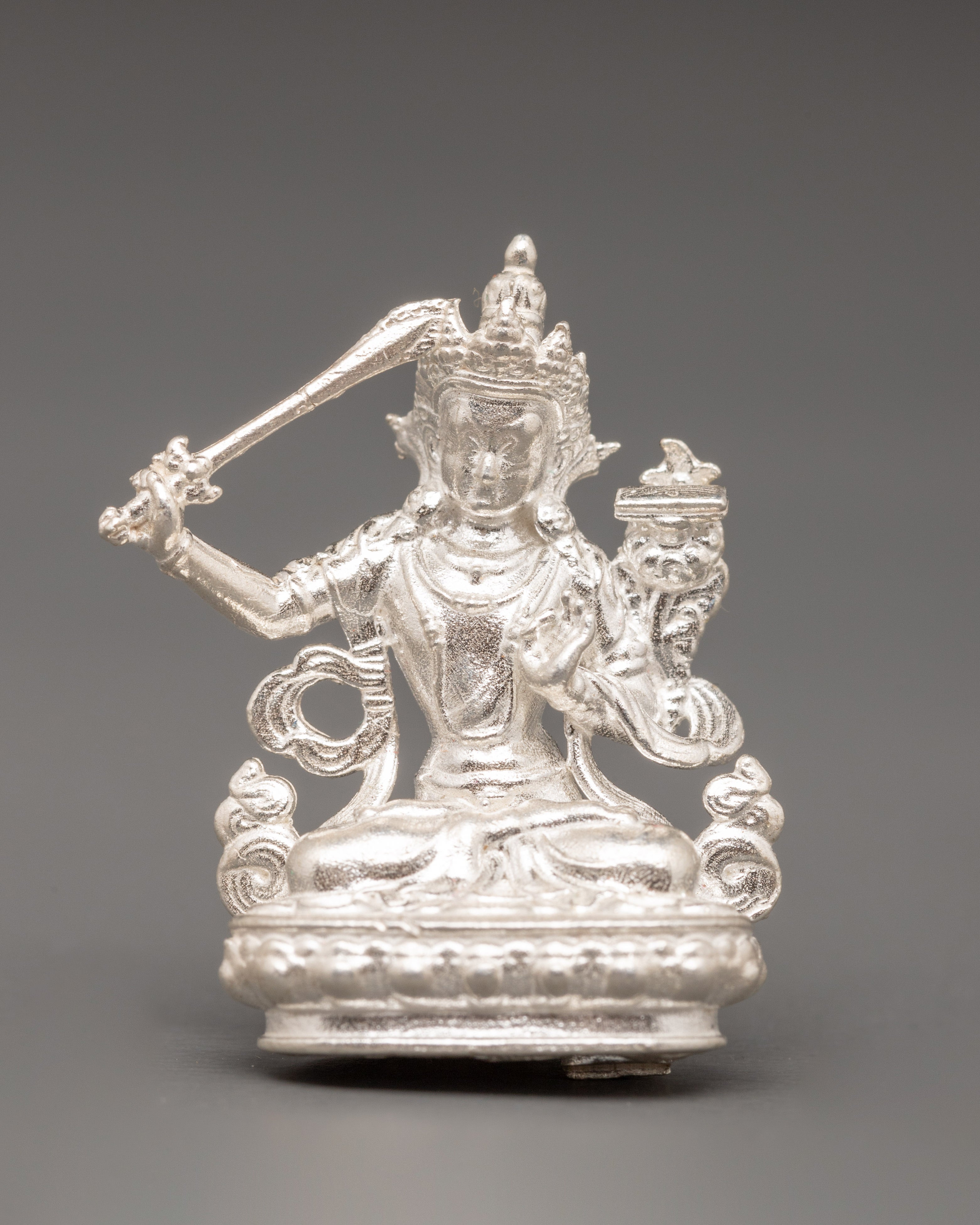 Miniature Manjushri Statue with 98% Silver 