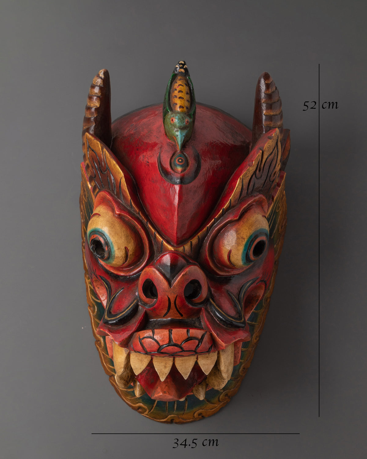 Large Triangular Ritual Mask Tibetan Wall Hanging Mask | Ritual Home Decor for Altar, Meditation or