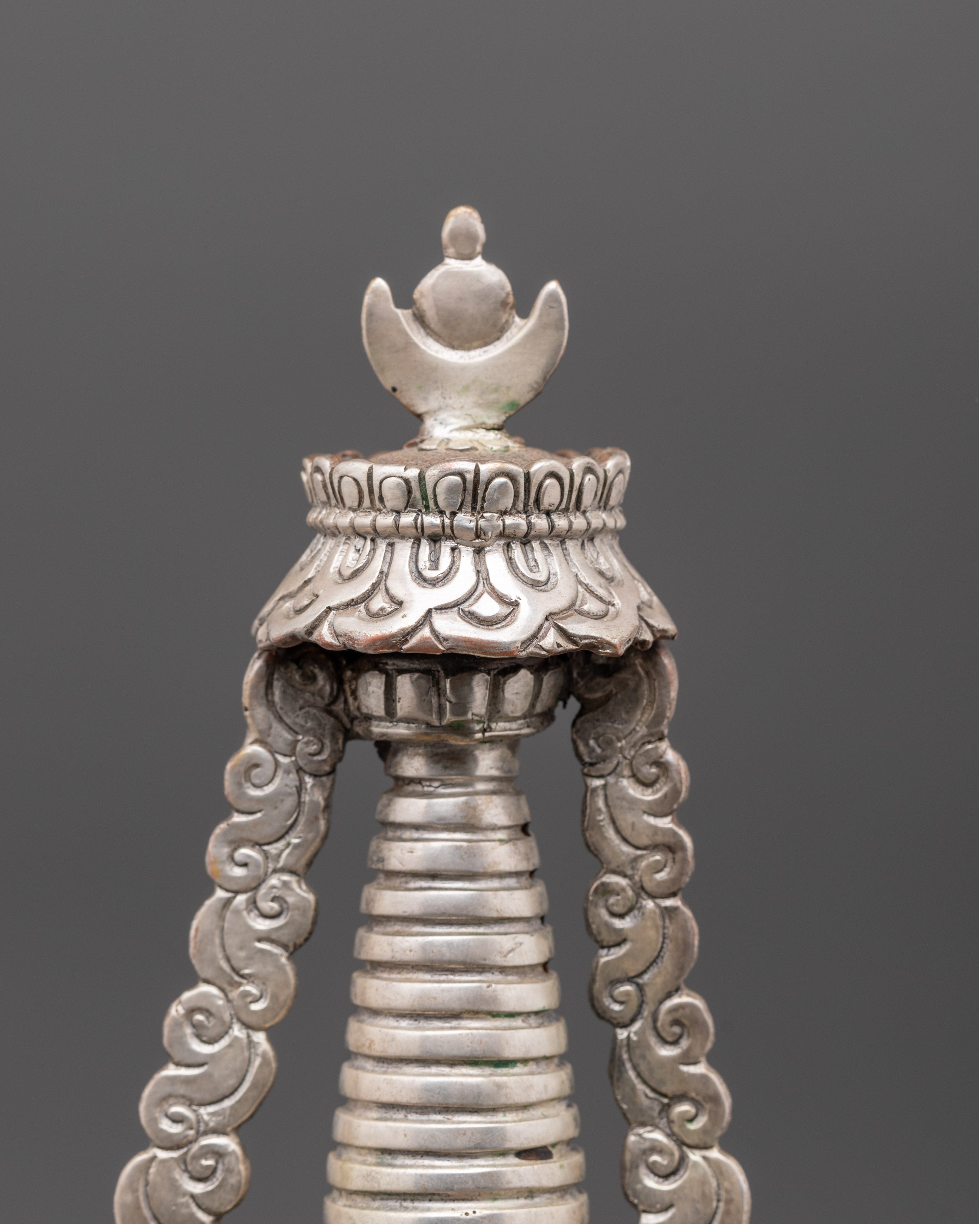 Handcrafted Himalayan Stupa Figurine | Silver Plated Buddhist Altar