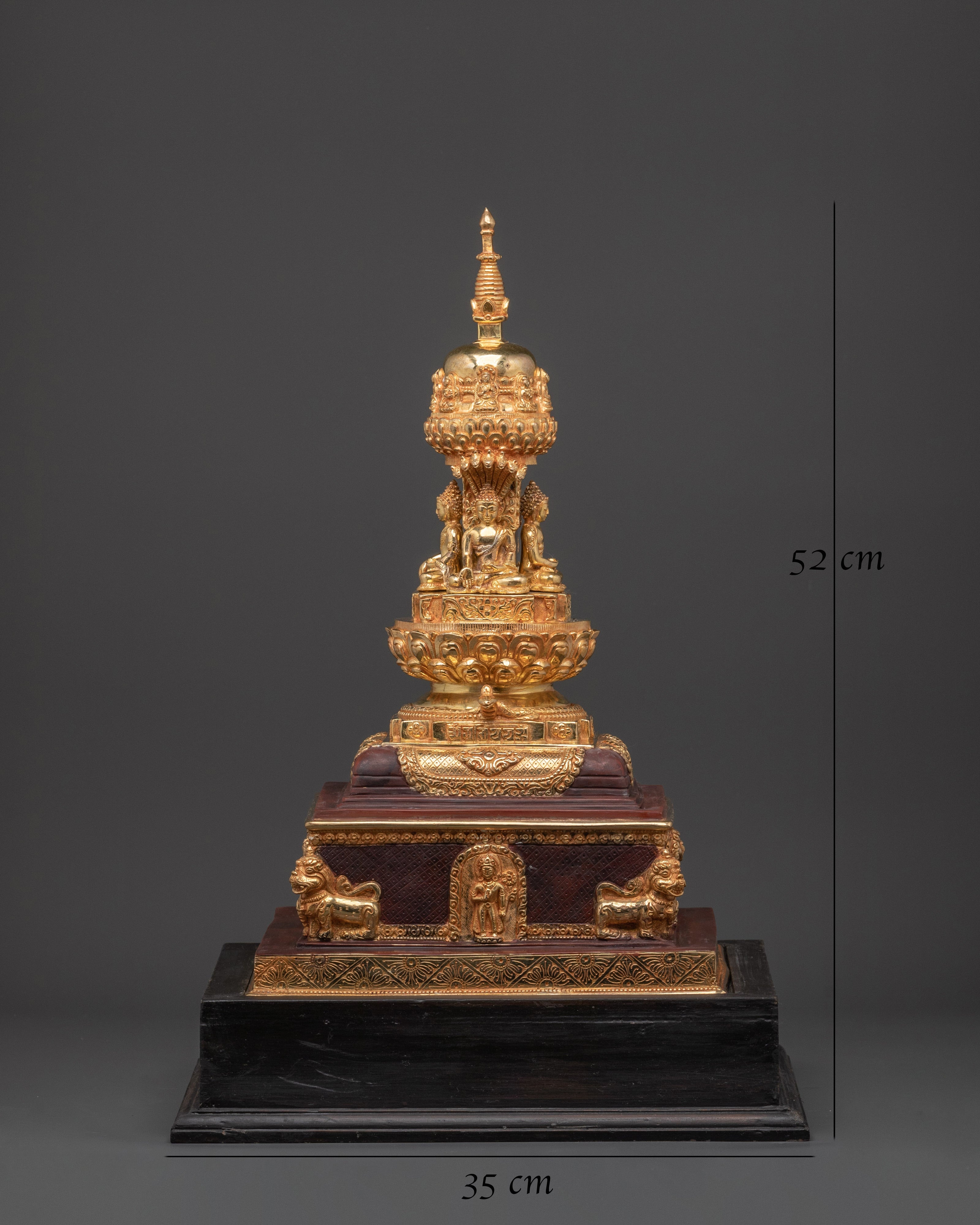 Handcrafted Tibetan Stupa Artifact | Gold Gilded Buddhist Shrine