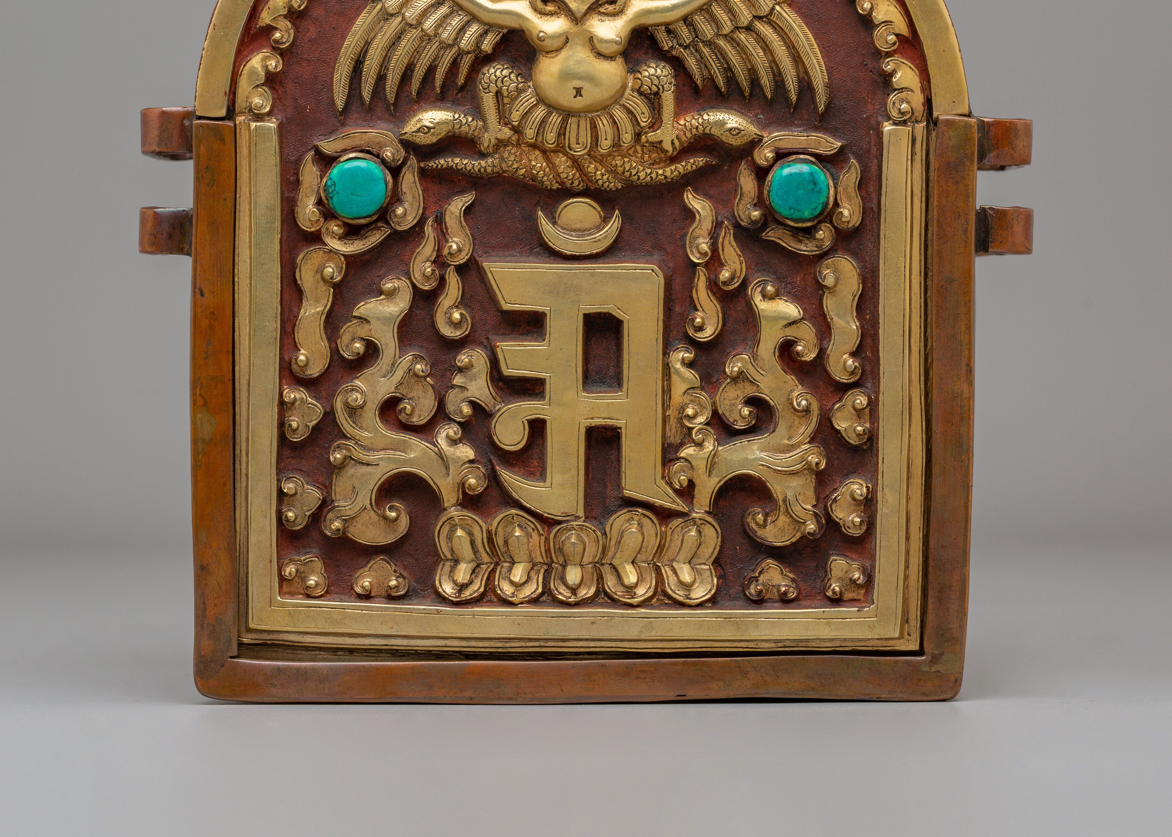 Handmade Garuda Ghau Box | Oxidized Copper with Gold Plating