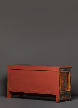 Hand-Carved Tibetan Wooden Cabinet with Door | Sacred Symbols and Artisan Detailing