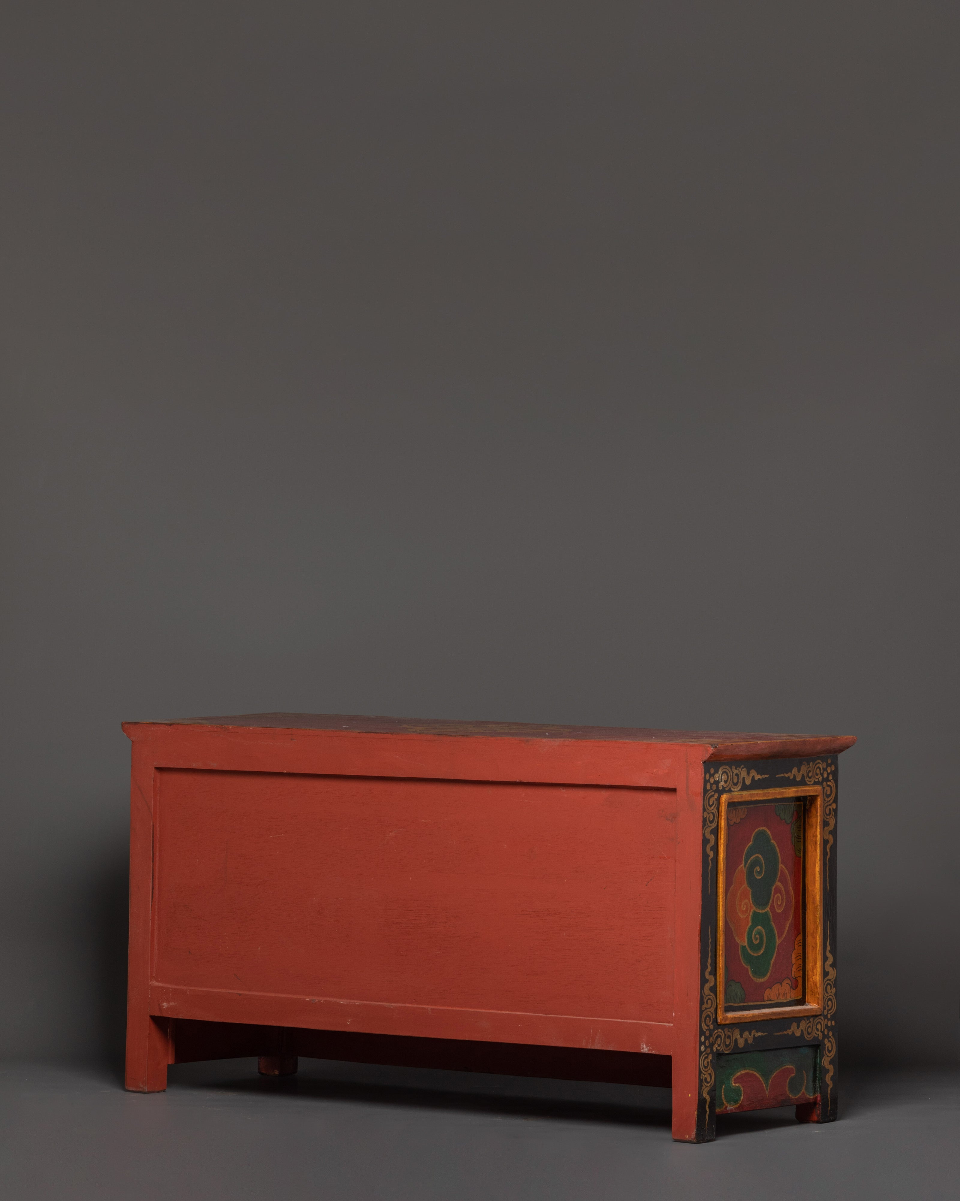 Hand-Carved Tibetan Wooden Cabinet with Door | Sacred Symbols and Artisan Detailing