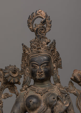Antique Finish Green Tara Statue | Compassion and Protection Deity Statue