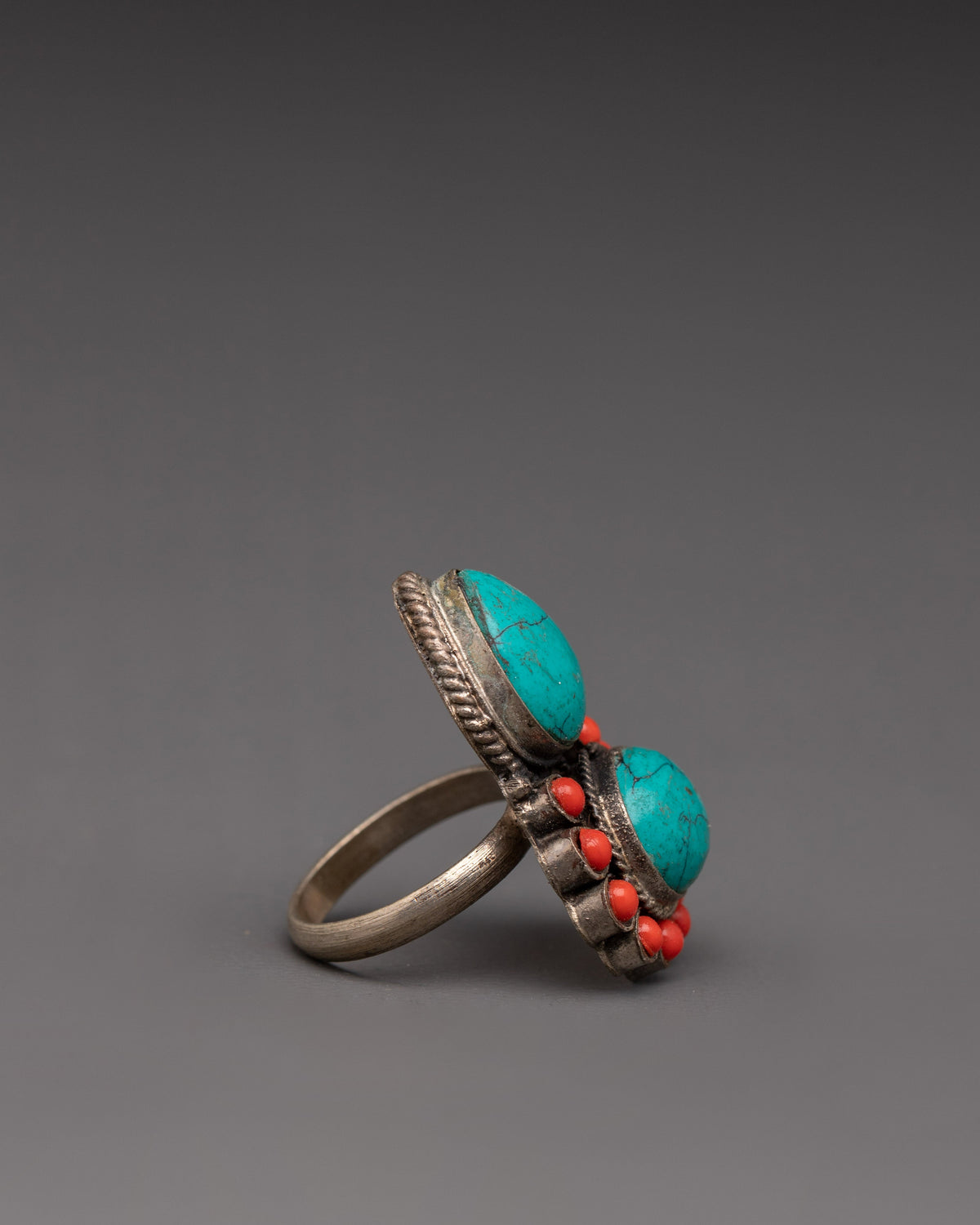 Handmade Bohemian Ring | Turquoise & Coral Vintage-Chic Look