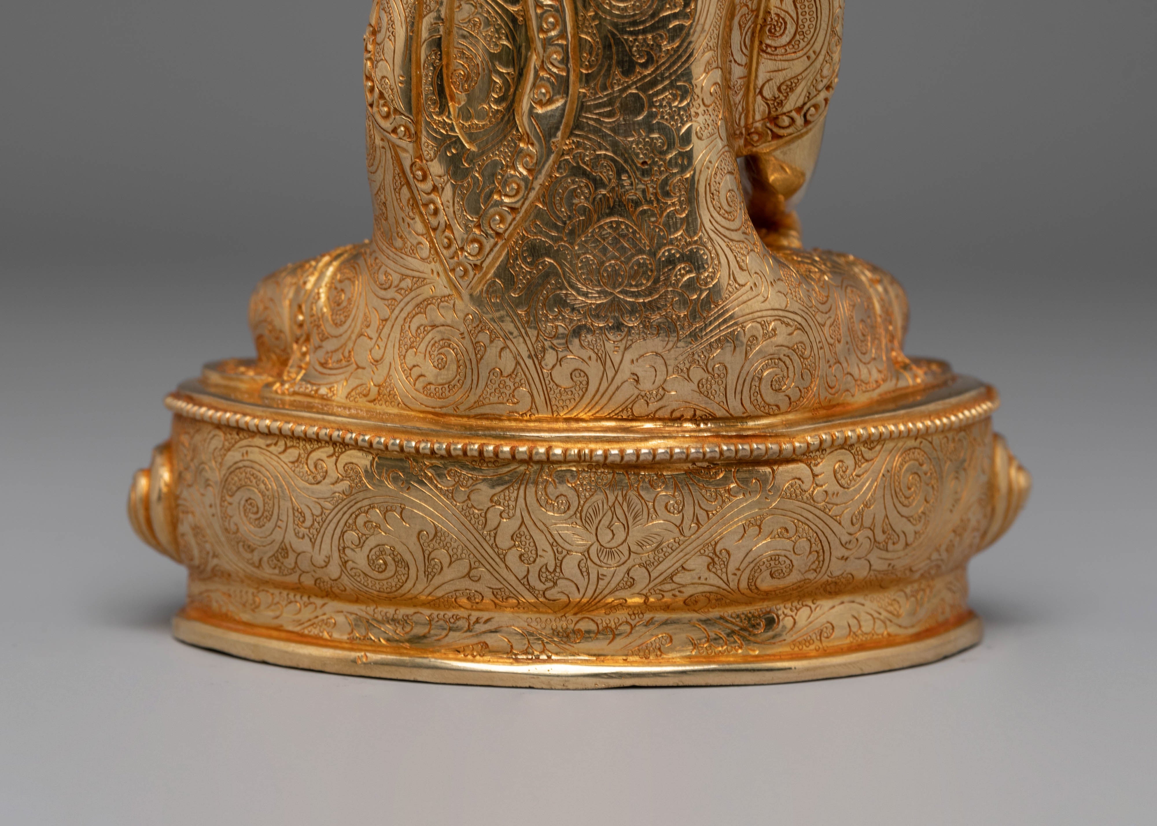 Shakyamuni Buddha Handmade Sacred Statue | Gold Plated Copper Figurine