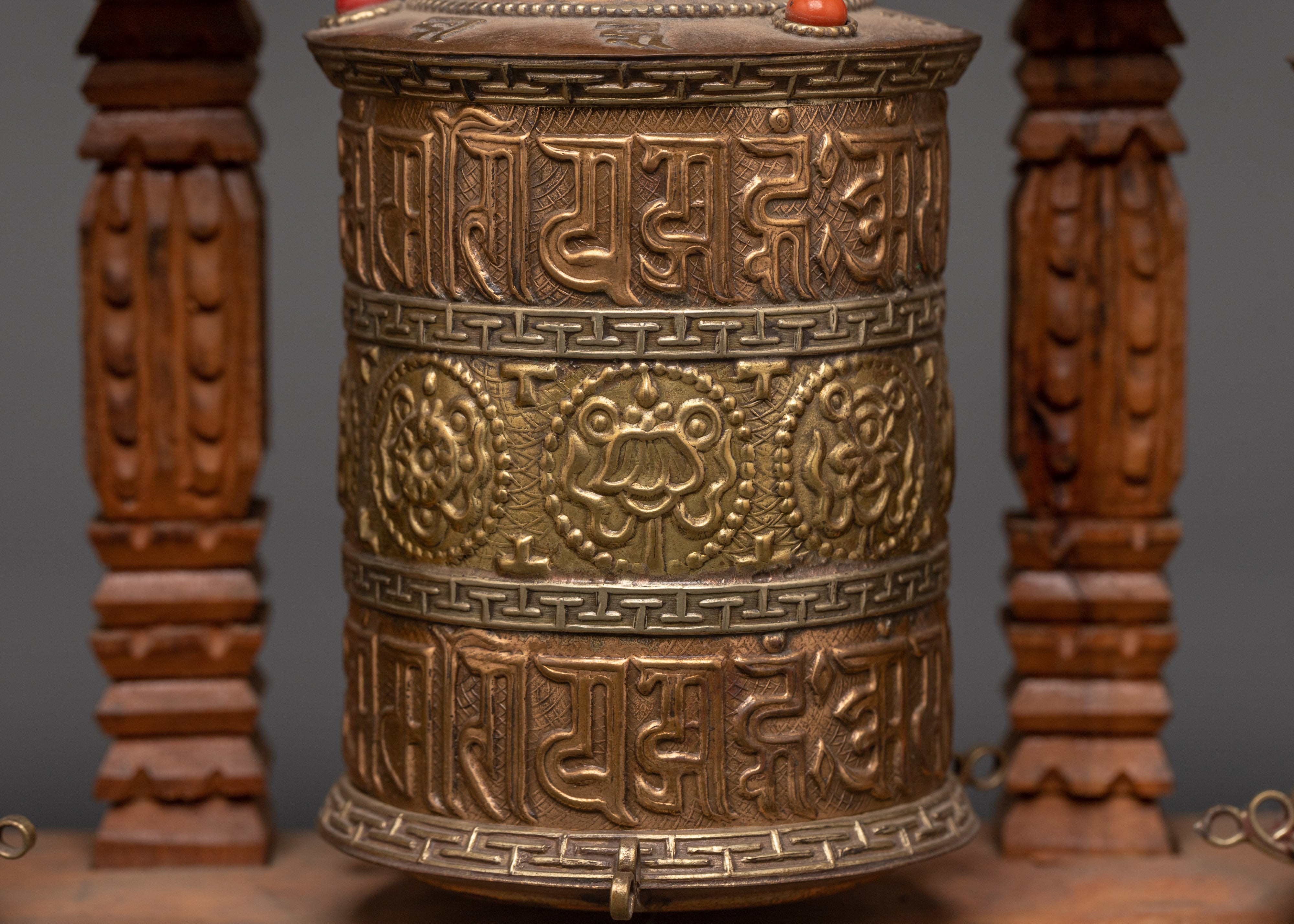 Set of 5 Handcrafted Brass Tibetan Prayer Wheels | Sacred Mantra Spinners