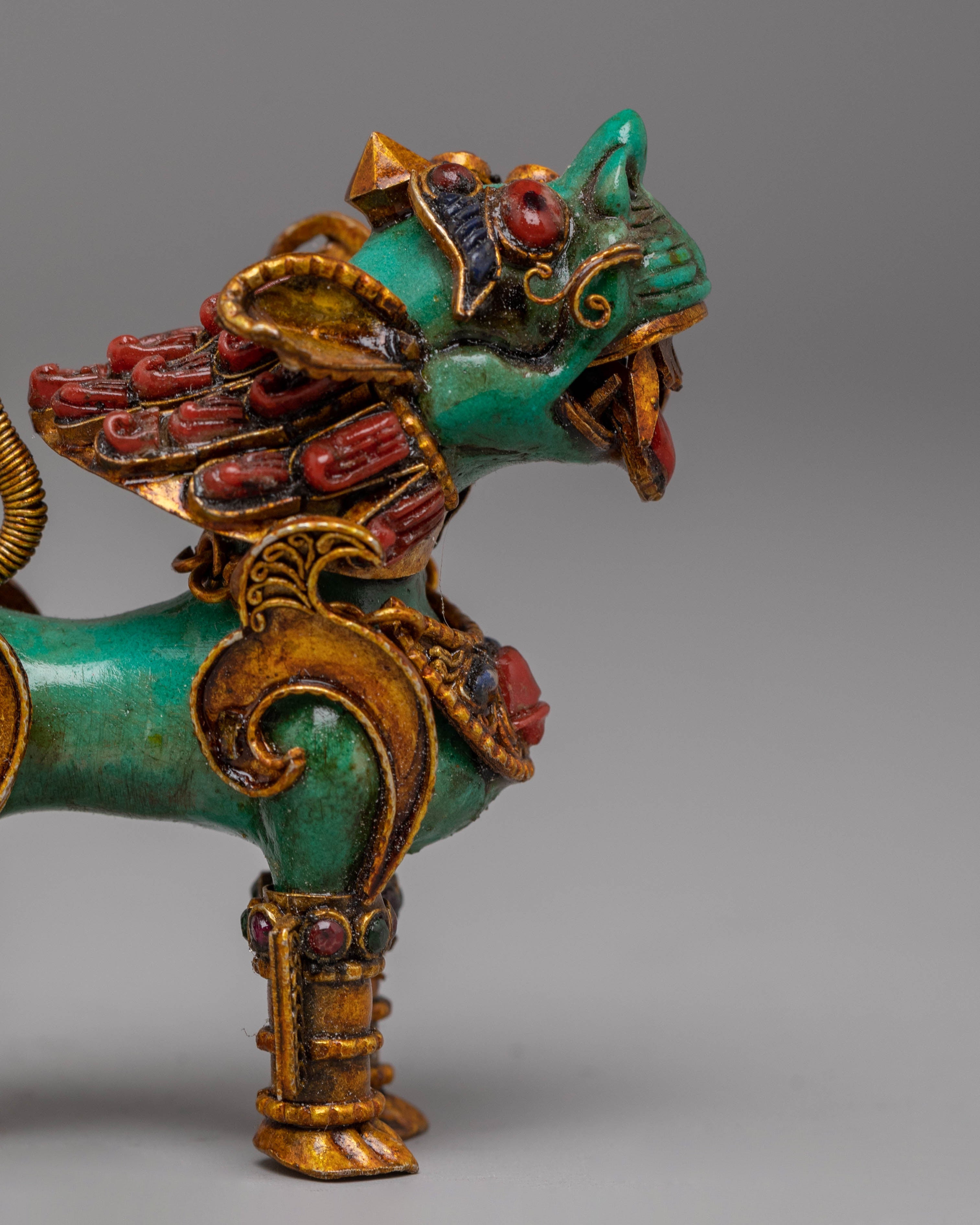 Himalayan Crystal Stupa and Guardian Lion Set | Electro Gold-Plated Tibetan Art