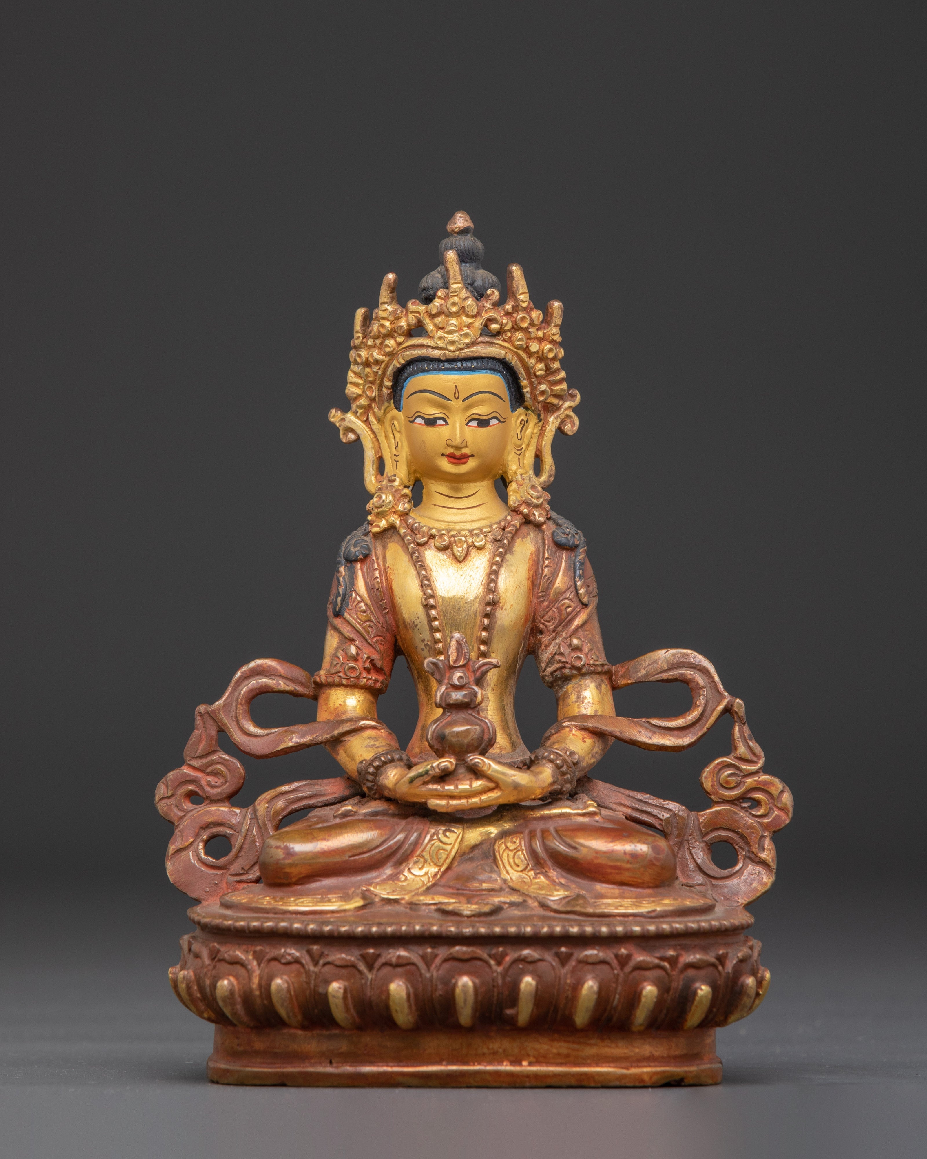 Gold Plated Buddha Amitayus Sculpture 