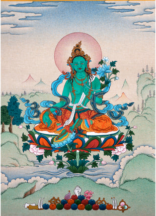Green Tara Thangka | Female Bodhisattva |Traditional Tibetan Art