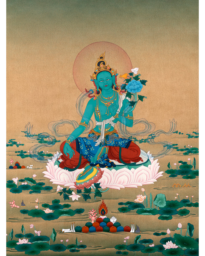 Green Tara Thangka, Traditional Karma Gadri Thangka