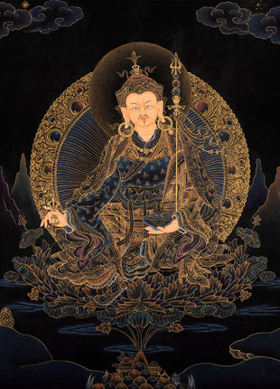 Guru Rinpoche in Pure 24K gold Thangka, Nakthang Style Tibetan Painting
