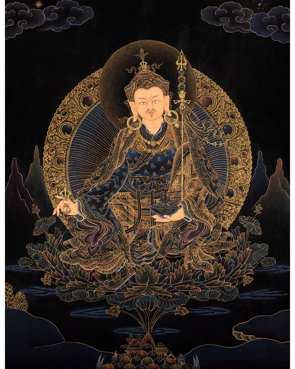 Guru Rinpoche in Pure 24K gold Thangka, Nakthang Style Tibetan Painting