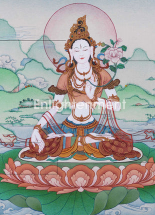 Tibetan Goddess White Tara Thangka for Home Decor | Female Buddha