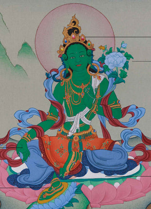 Hand-Painted Tibetan Arya Tara | Embodiment of Compassion and Swift Protection