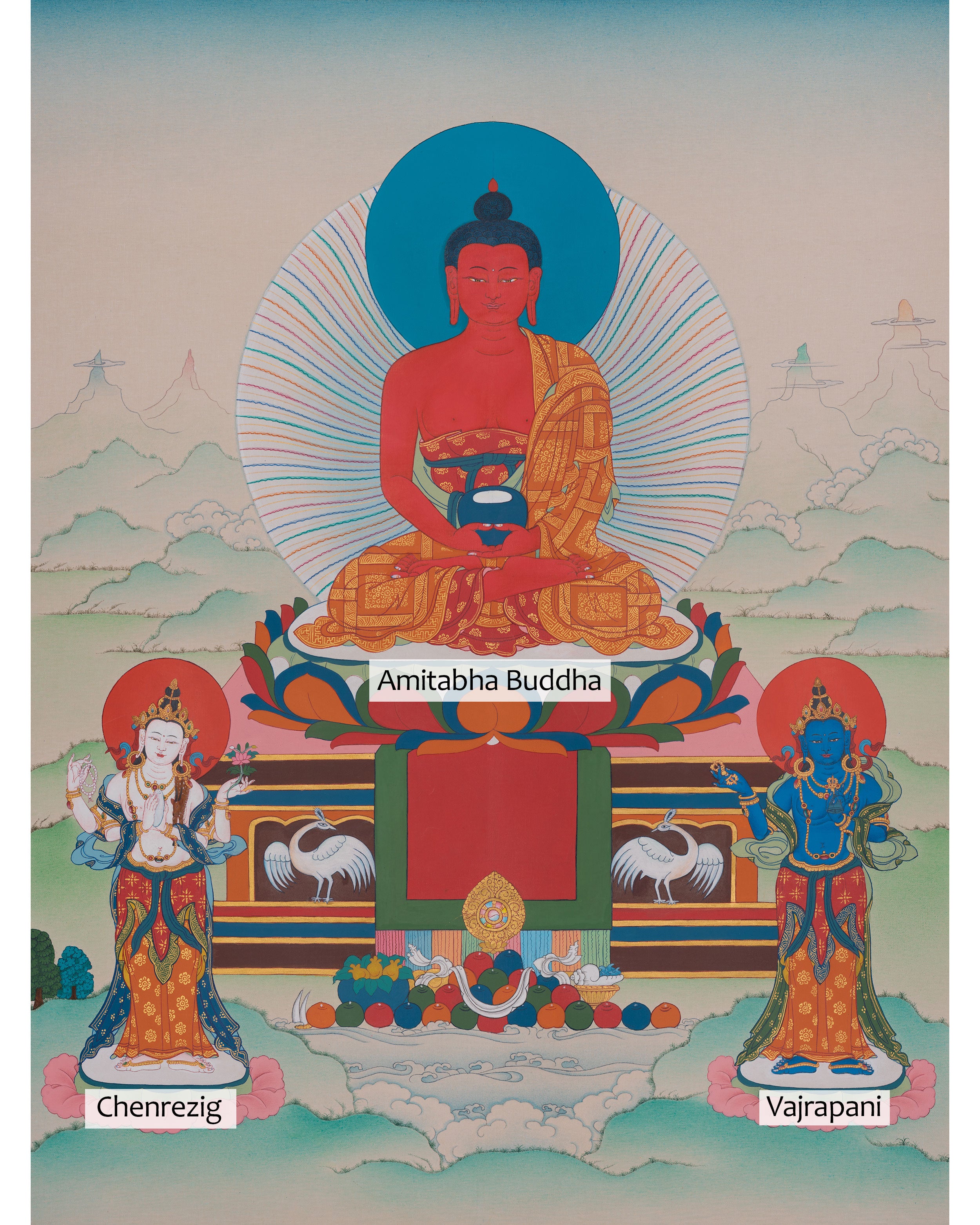 Amitabha Buddha Sacred Thangka | Pure Land Buddhist Enlightenment Art