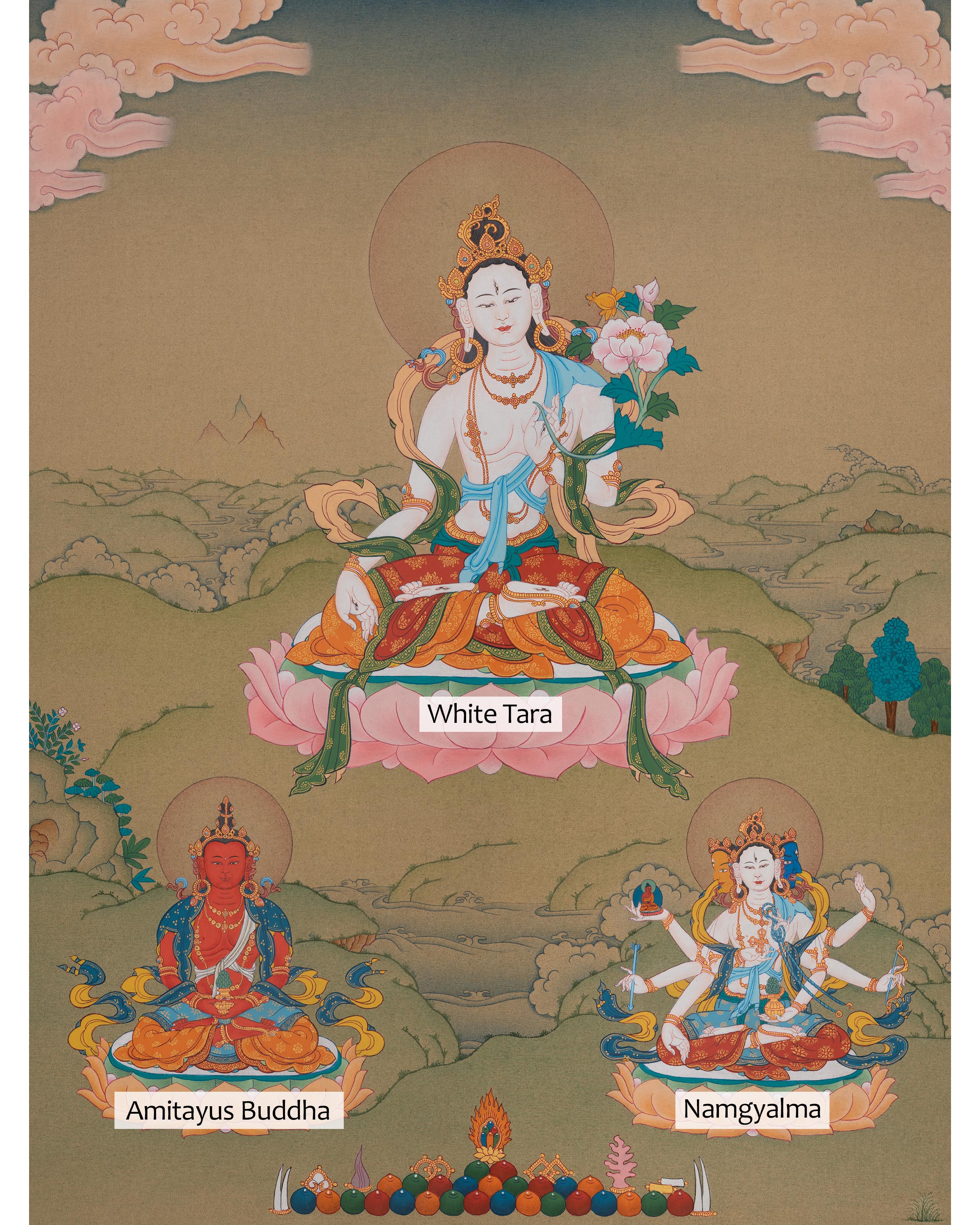White Tara Seven Eyed Deity | Longevity Artwork | Thangka Painting