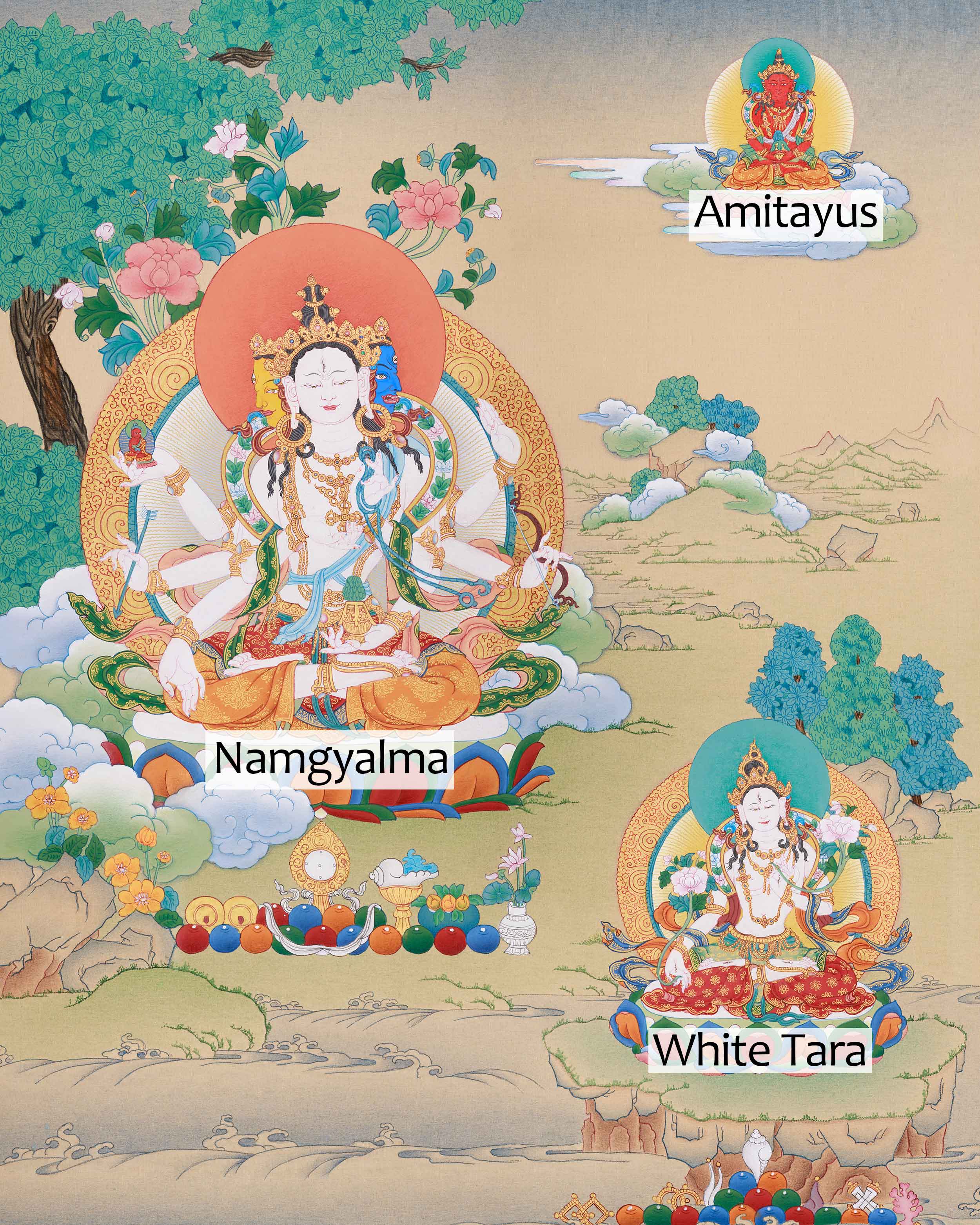 Namgyalma, White Tara, and Amitayus Buddha | A Sacred Trio of Healing, Compassion, and Longevity